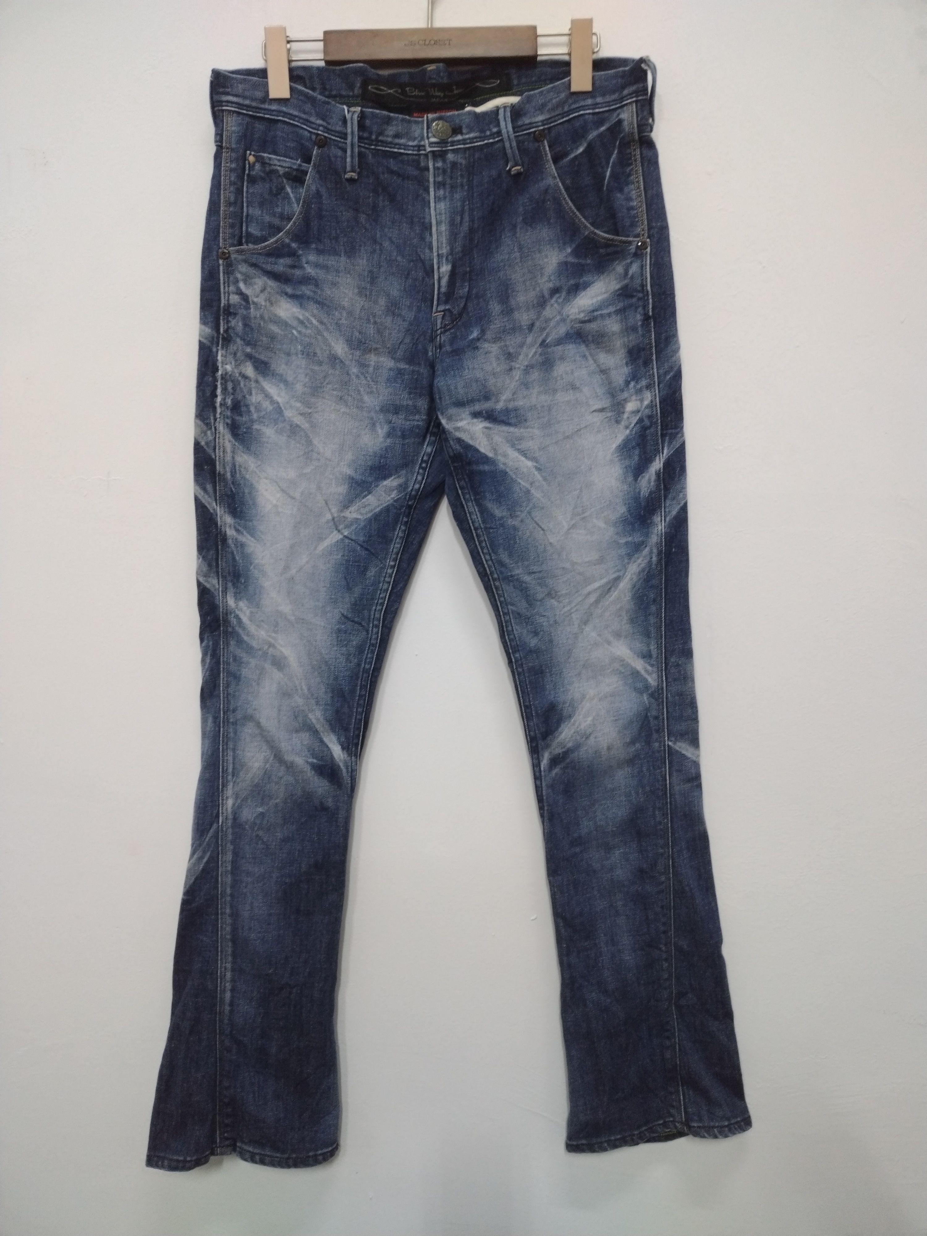 Japanese Brand Vintage BLUEWAY flared jeans nice design & character Size US 33 - 1 Thumbnail