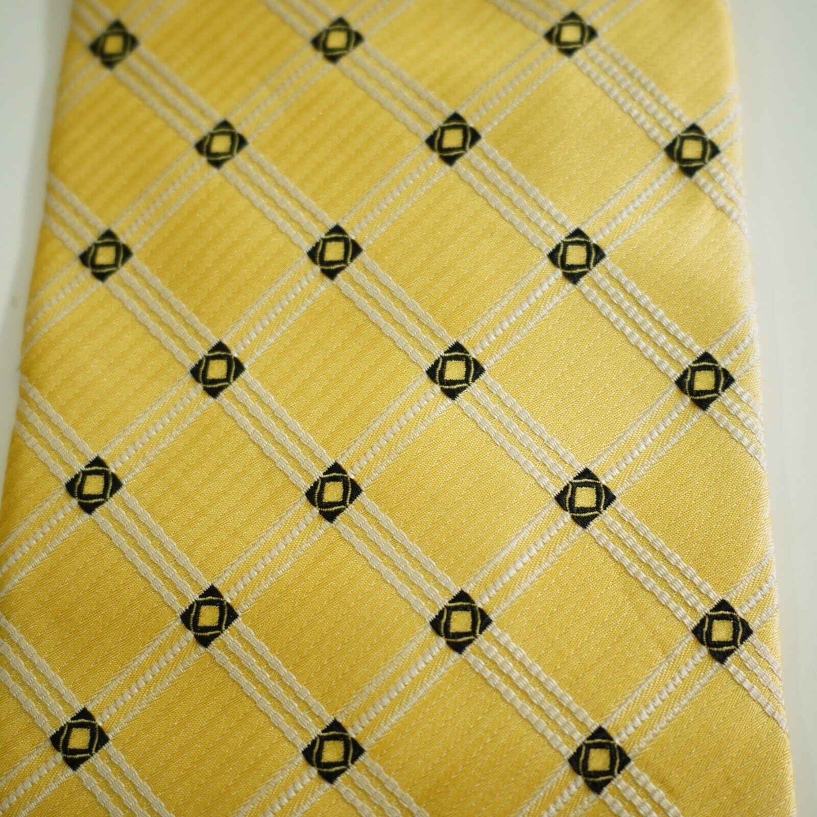 XMI Platinum XMI Couture Yellow Woven Geometric Wide USA Silk Tie Size ONE SIZE - 2 Thumbnail