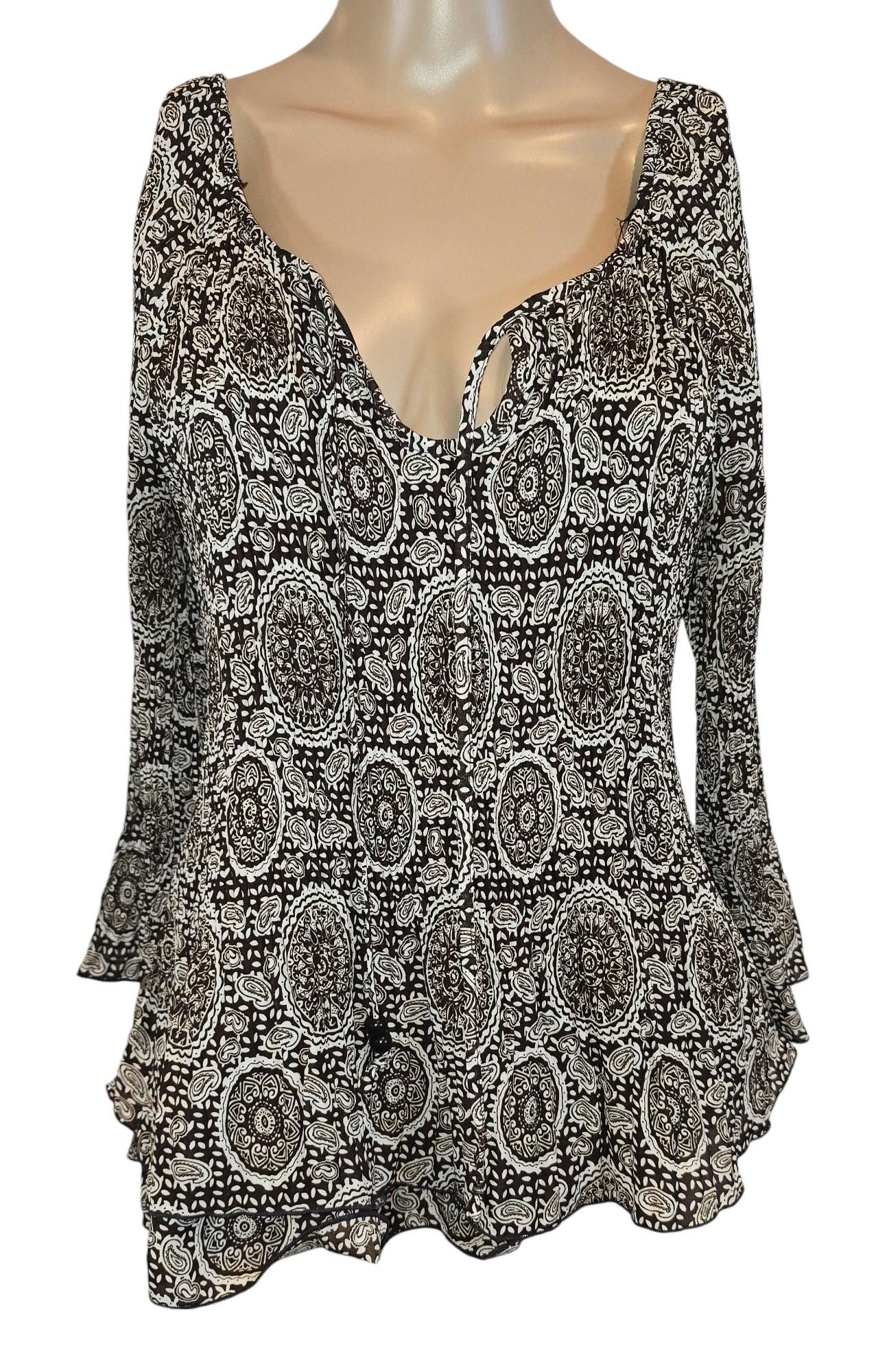 Designer Elegant Signature by Larry Levine Brown Floral Print Top Size L / US 10 / IT 46 - 1 Thumbnail