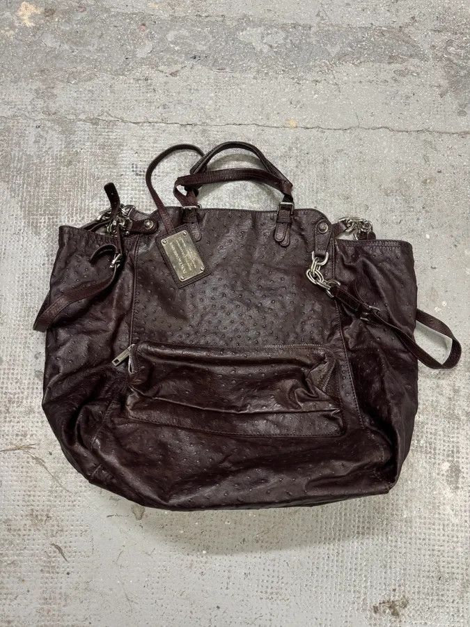 Dolce & Gabbana 2000s Dolce & Gabbana Ostrich Effect Brown Leather Bag Size ONE SIZE - 4 Thumbnail