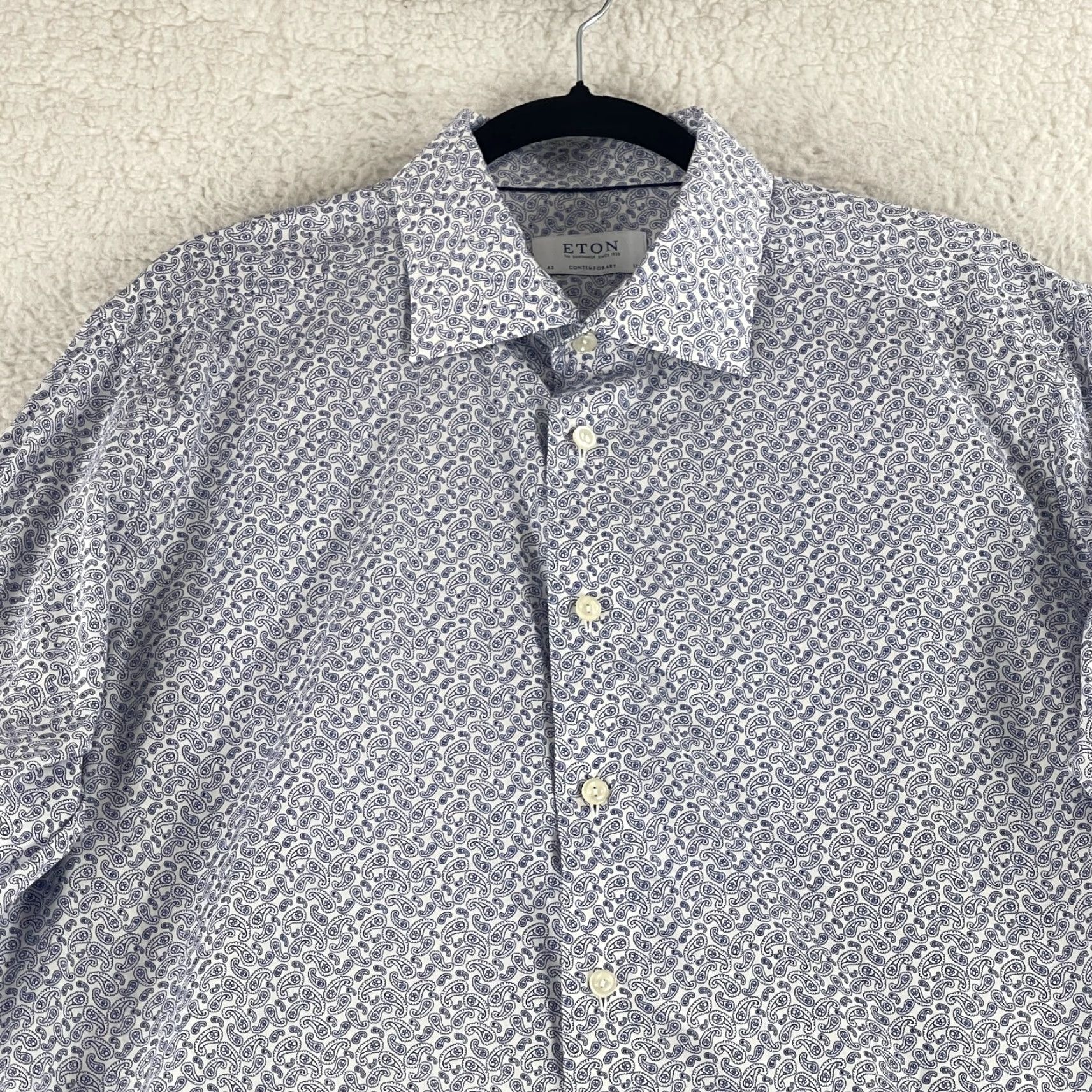 Eton Eton Blue Paisley Print Button-Up Shirt Mens Long Sleeve Contemporary XL Size US XL / EU 56 / 4 - 3 Thumbnail