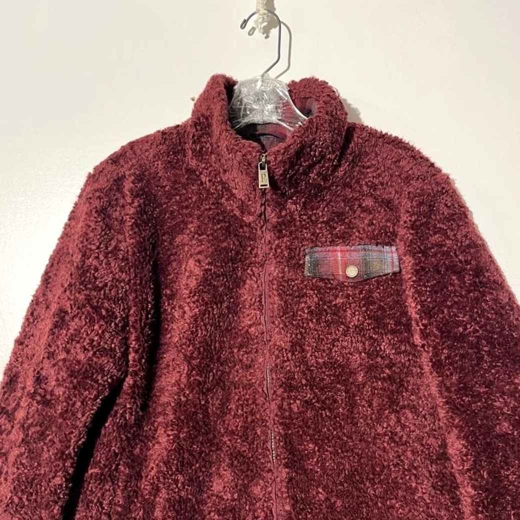 Pendleton VINTAGE Pendleton Cardigan Shirt Women Medium Maroon Full Zip Sherpa Fleece Teddy Sweater Size M / US 6-8 / IT 42-44 - 2 Thumbnail