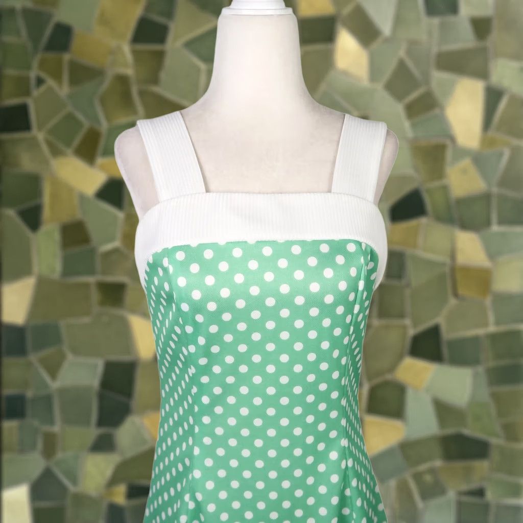Vintage VINTAGE Ann Stevens Dress Polka Dot Mint Green White A-Line Sleeveless Knee Length Zip 70s 10 Womens Size L / US 10 / IT 46 - 1 Thumbnail