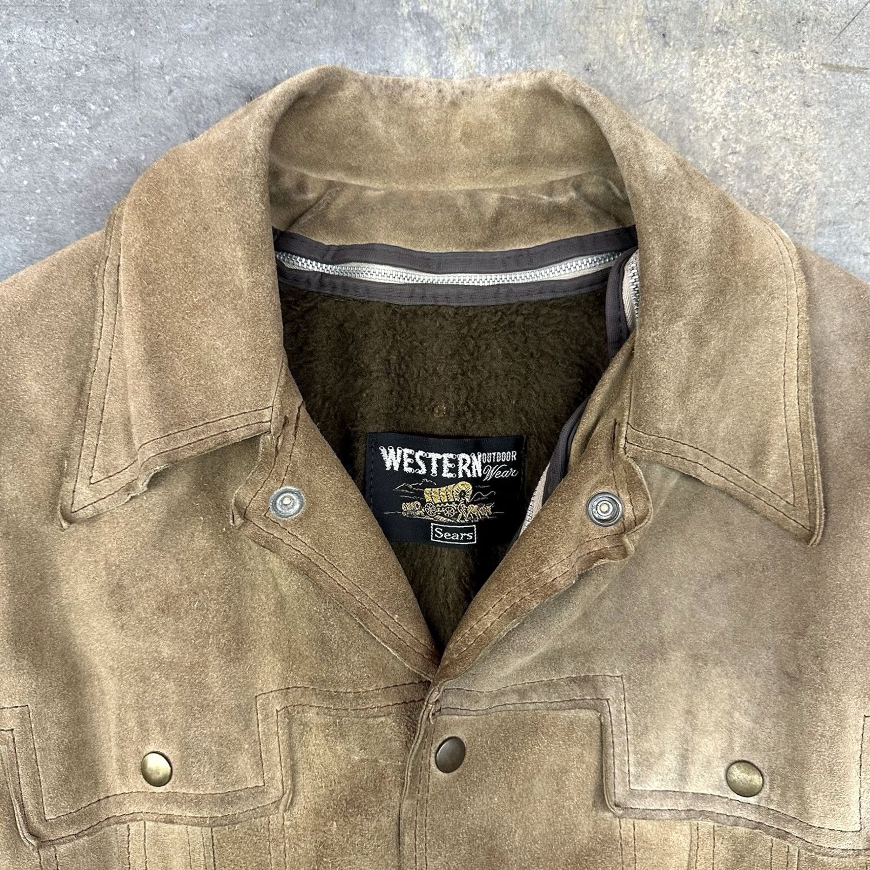Sears VINTAGE Sears Jacket Mens Size 38 Brown Leather Suede Snap Button Western Workwear 80s 70s Size US XXS / EU 40 - 2 Thumbnail