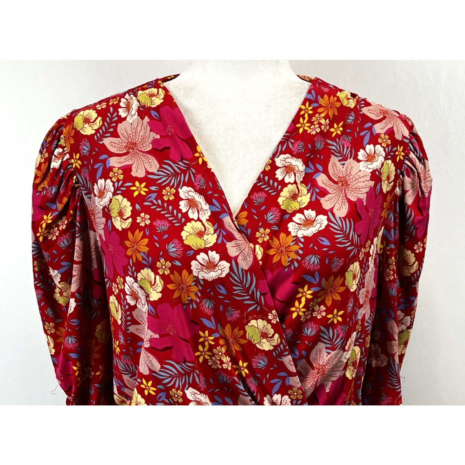 Lanvin LANVIN PARIS Dress Floral Silk Blend Ruched Sleeves Knee Length V-Neck Zip EU 42 / US 10 Multicolor Womens Size 28" / US 6 / IT 42 - 5 Thumbnail
