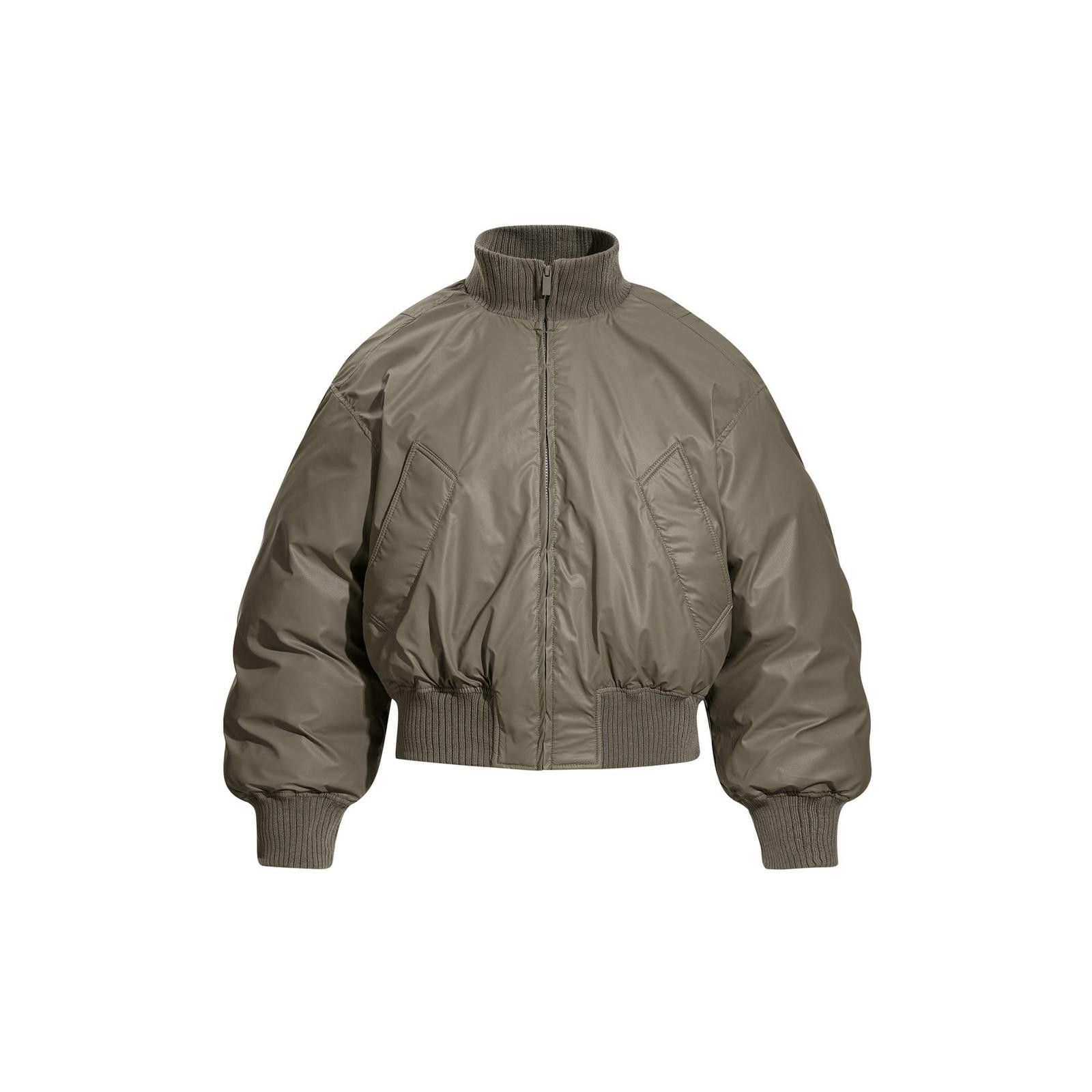 Japanese Brand Olive Green Cropped Puffer Jacket, Ribbed Cuffs Bomber Size M / US 6-8 / IT 42-44 - 1 Thumbnail