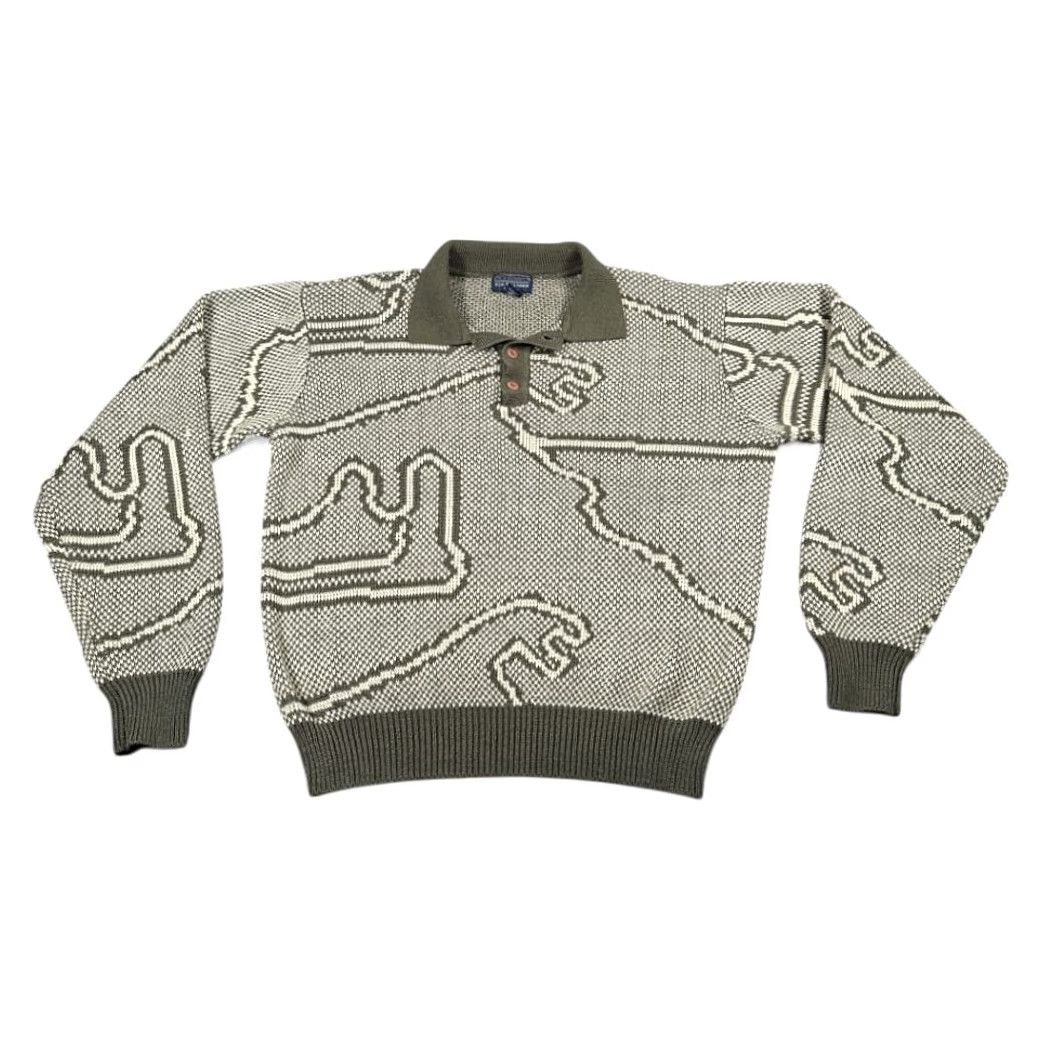 Vintage VINTAGE Boulevard Gray Geometric Knit Polo Cardigan Shirt Adult LARGE TALL USA Made 80s Geometric Abstract Pattern Mens Pullover Knit Sweater Size US L / EU 52-54 / 3 - 2 Thumbnail