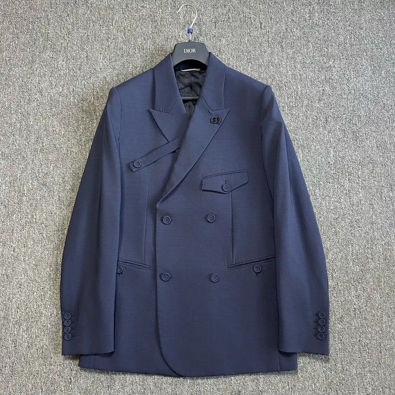 Dior Dior Men's Long Sleeve Blue Wool Embroidered Coat 0089 Size US M / EU 48-50 / 2 - 1 Thumbnail