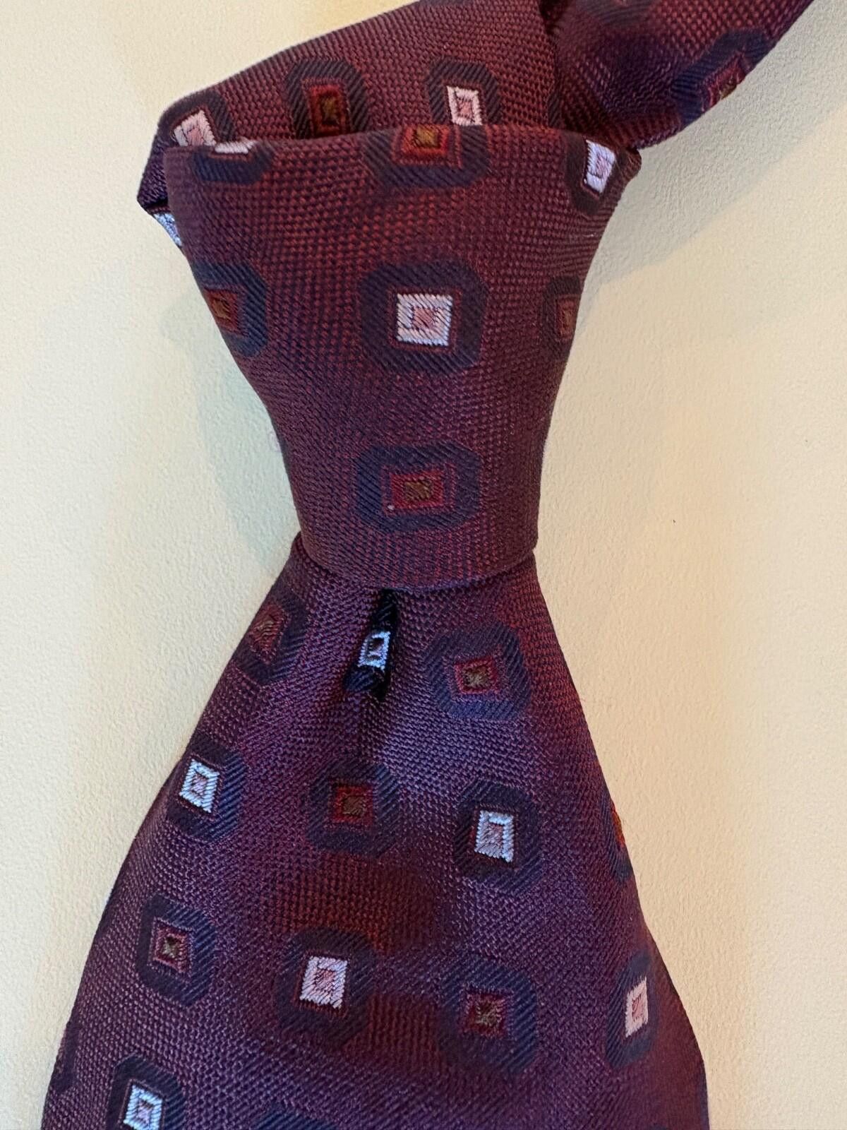Pal Zileri Pal Zileri Italy Silk Tie Burgundy Wine Neat Geometric Size ONE SIZE - 3 Thumbnail