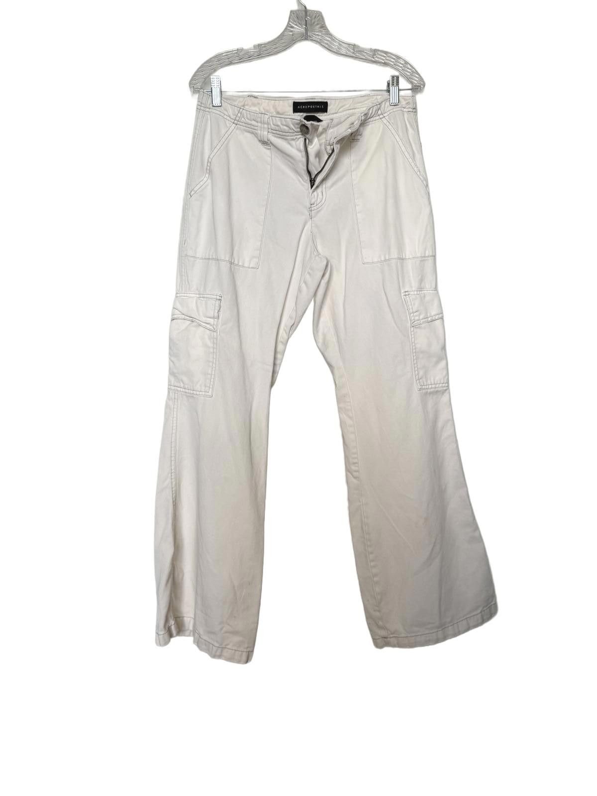 Designer American Eagle Cream Wide Leg Cargo Pants Size 32" / US 10 / IT 46 - 1 Thumbnail