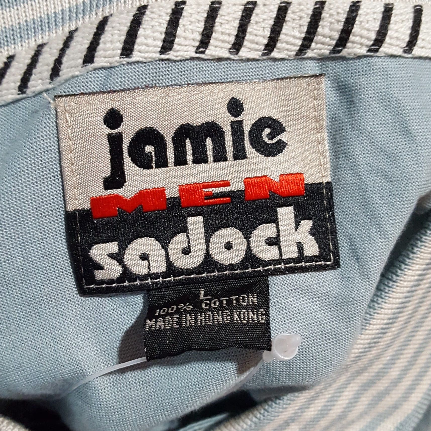 Vintage VINTAGE Jamie Sadock Blue & Black Striped Polo Shirt Men's Large Short Sleeve Button Collar 90s Preppy Casual Size 42R - 5 Thumbnail
