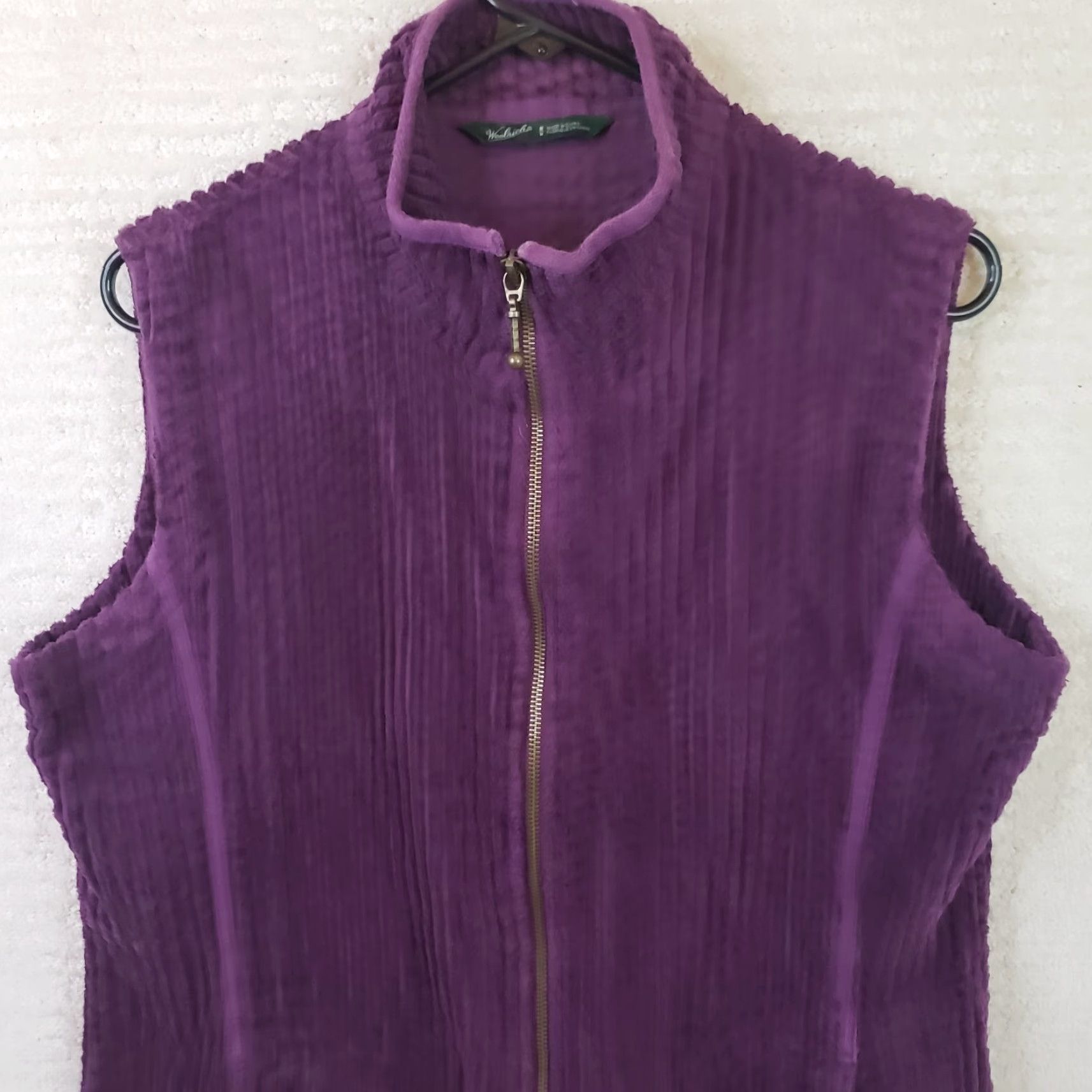 Vintage Woolrich Women's M Purple Full Zip Vest Cotton 100% Machine Washable Zip Pockets Sleeveless Cabled Lightweight Casual Workwear Size M / US 6-8 / IT 42-44 - 2 Thumbnail