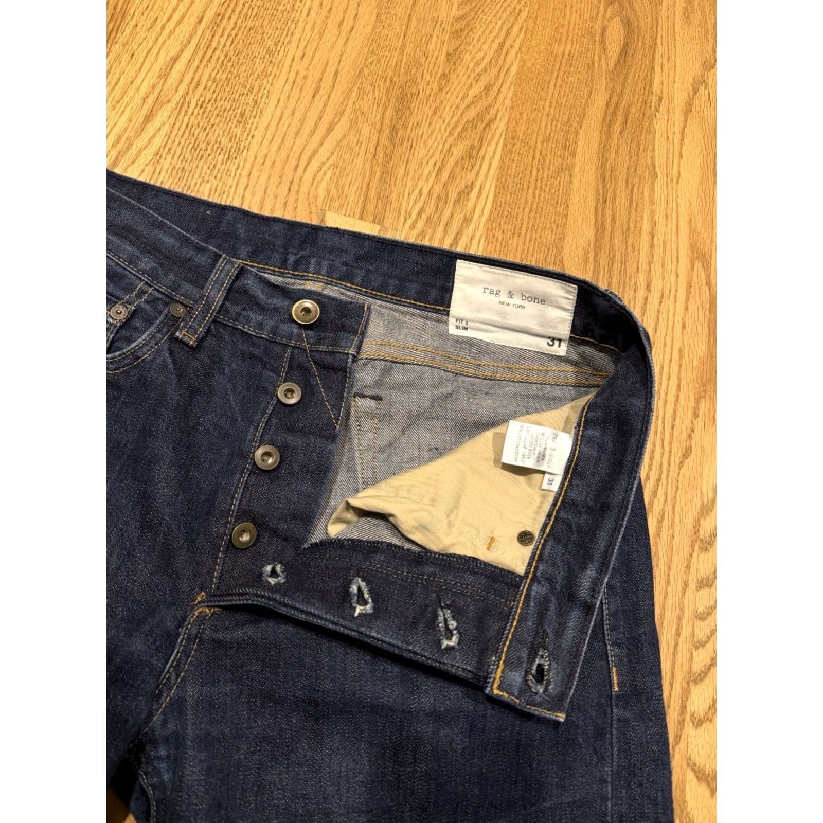 Rag & Bone VINTAGE Rag & Bone Fit 2 Slim Jeans Men’s 31x31.5 Selvedge Indigo Denim Button Fly Size US 31 - 6 Thumbnail
