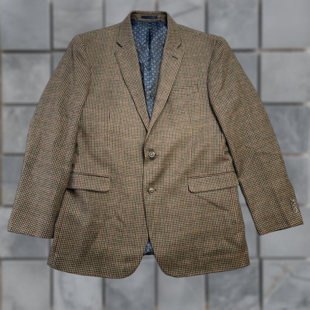 Jos. A. Bank Jos. A. Bank Blazer Jacket Mens 42L Brown Houndstooth Wool Blazer Single-Breasted Notch 3-Button Vintage N/A Size 42R - 1 Thumbnail