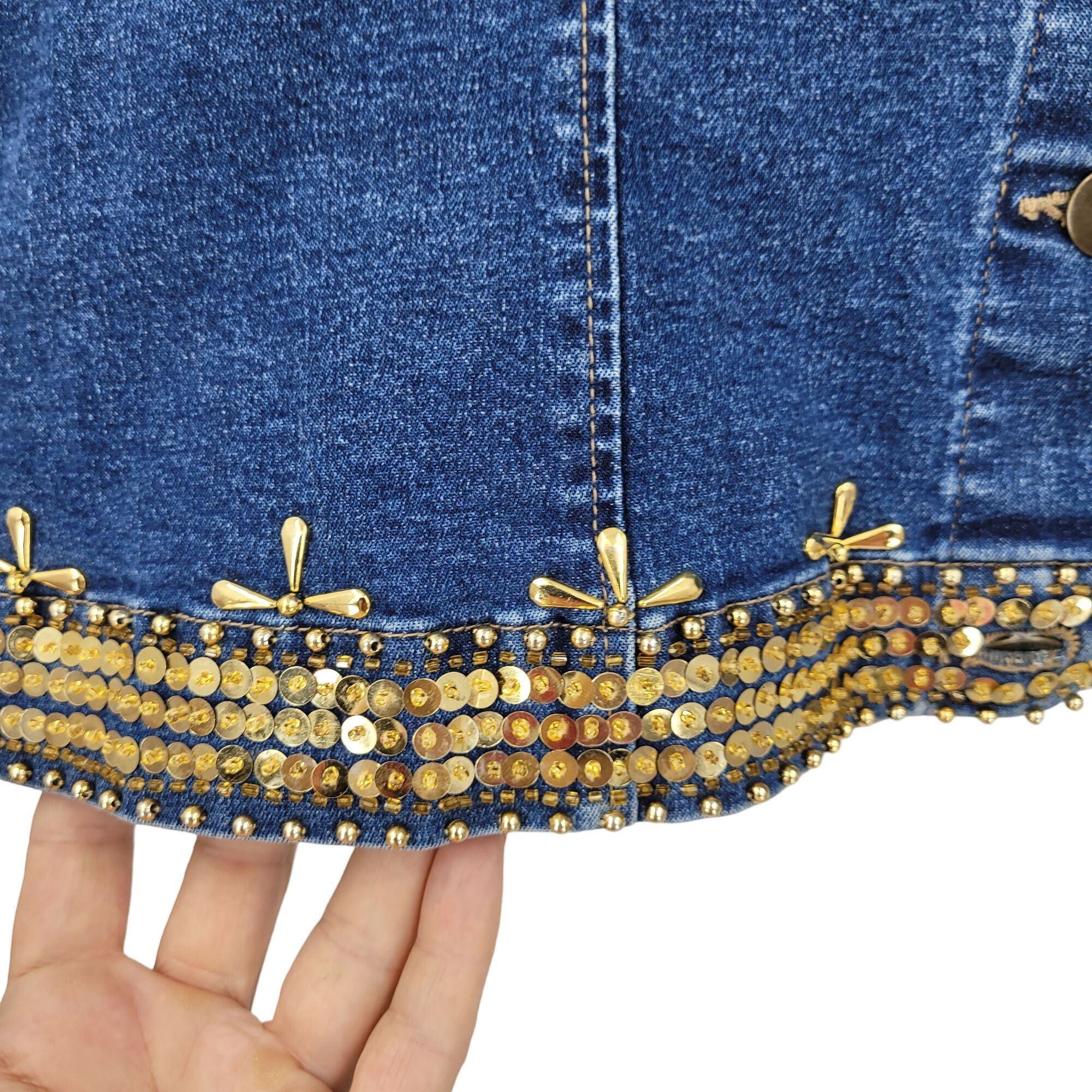 Vintage Vintage Mob Wife Denim Trucker Jacket M Leopard Gold Beaded Size M / US 6-8 / IT 42-44 - 7 Thumbnail