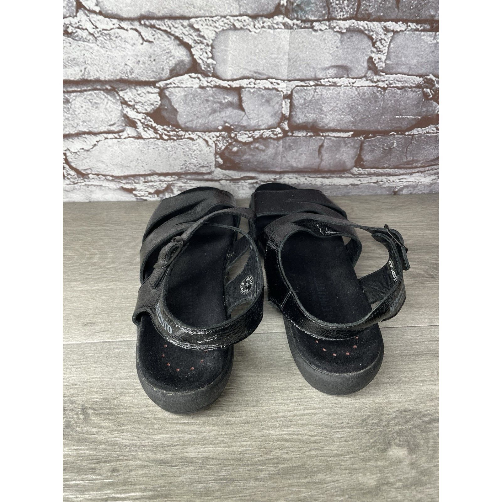 Mephisto Mephisto Black Patent Leather Strappy Low Wedge Sandals Wome Size US 10 / IT 40 - 5 Thumbnail