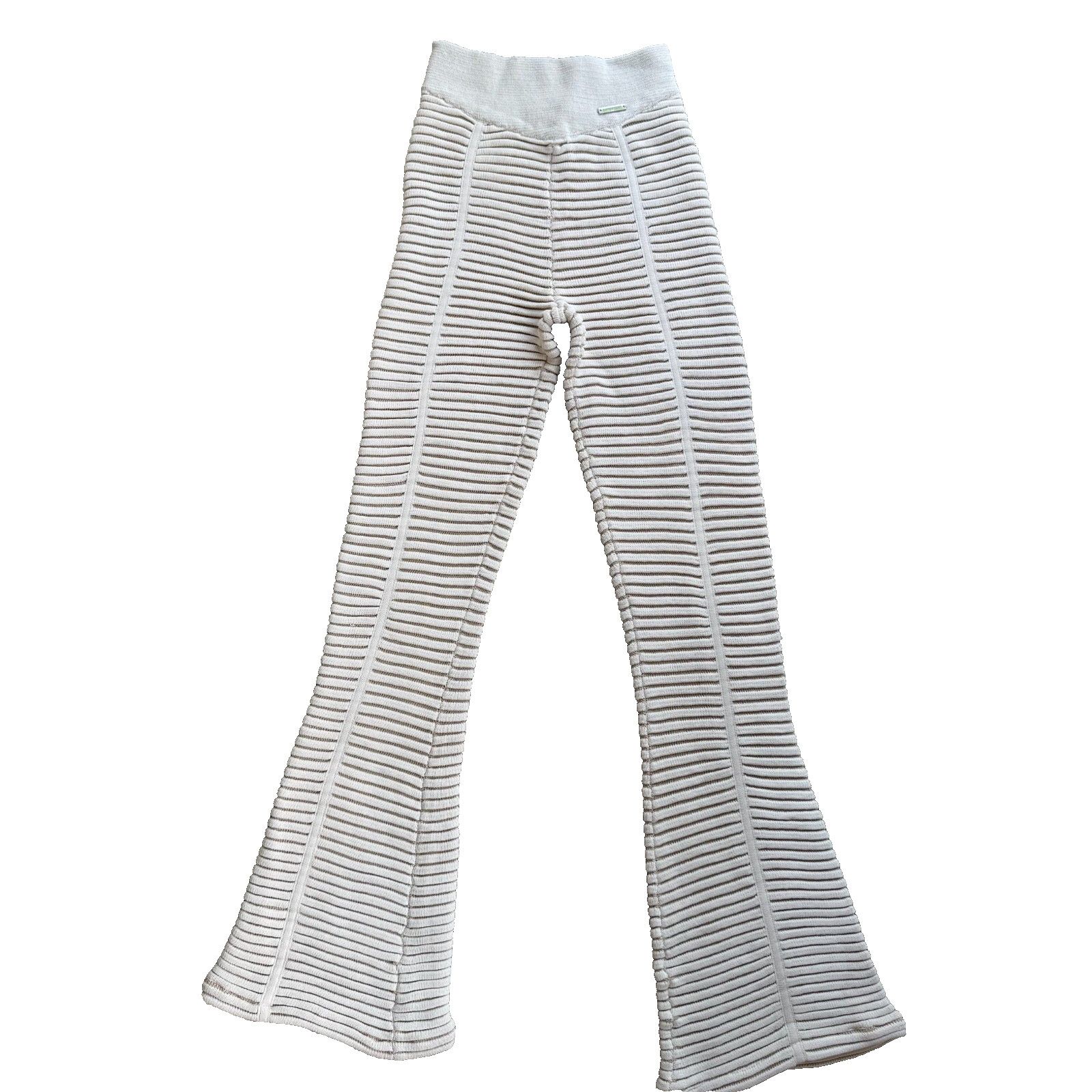 Maniere De Vior Maniere De Voir Ribbed Knit Flare Pants Cream Beige Size M Size 22" - 1 Thumbnail