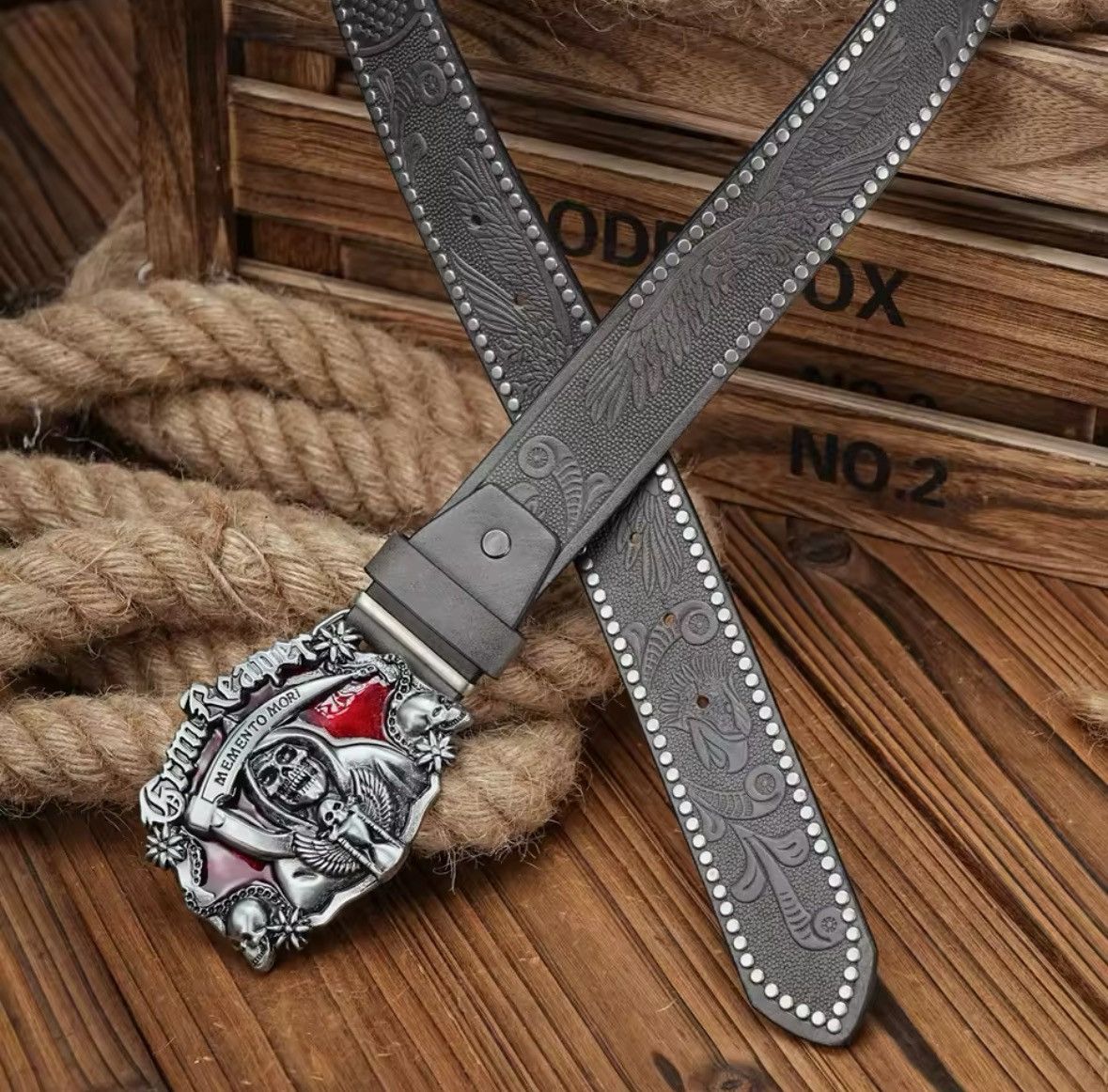 Leather Grim Reaper PU Leather Belt Size ONE SIZE - 3 Thumbnail