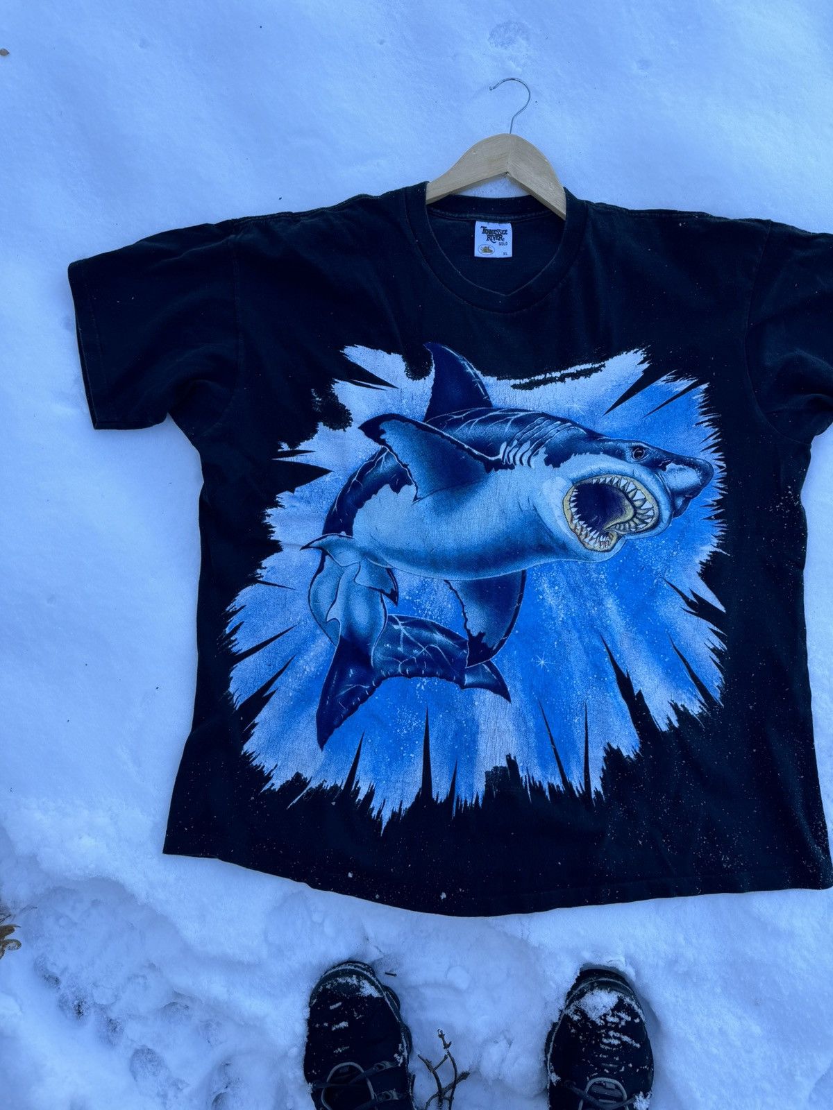 Vintage 1994 Vintage Big Shark Print Black T-Shirt tee XL Size US XL / EU 56 / 4 - 3 Thumbnail