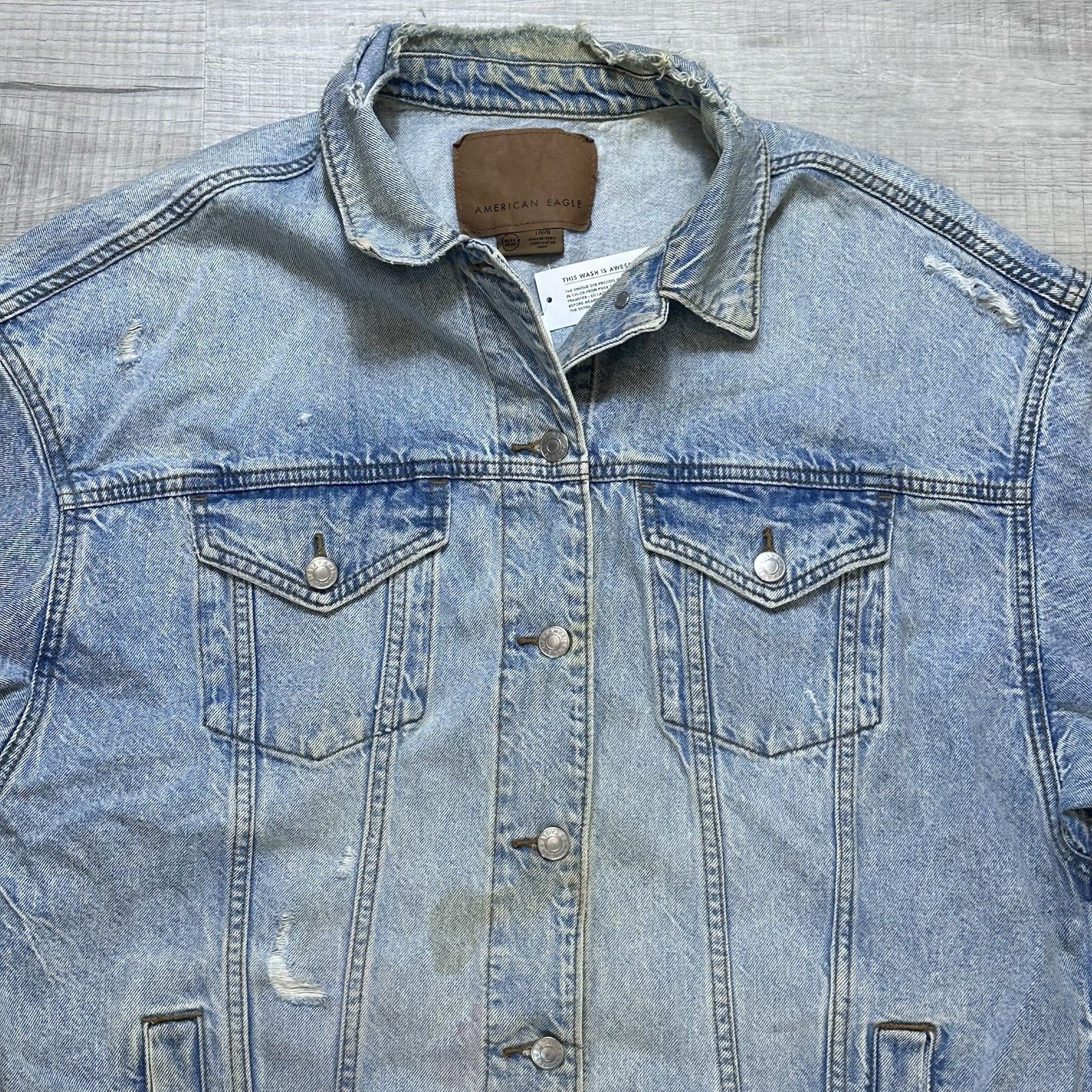 American Eagle Outfitters American Eagle Aerie Distressed Womens Oversized Jean Jacket Size L / US 10 / IT 46 - 4 Thumbnail
