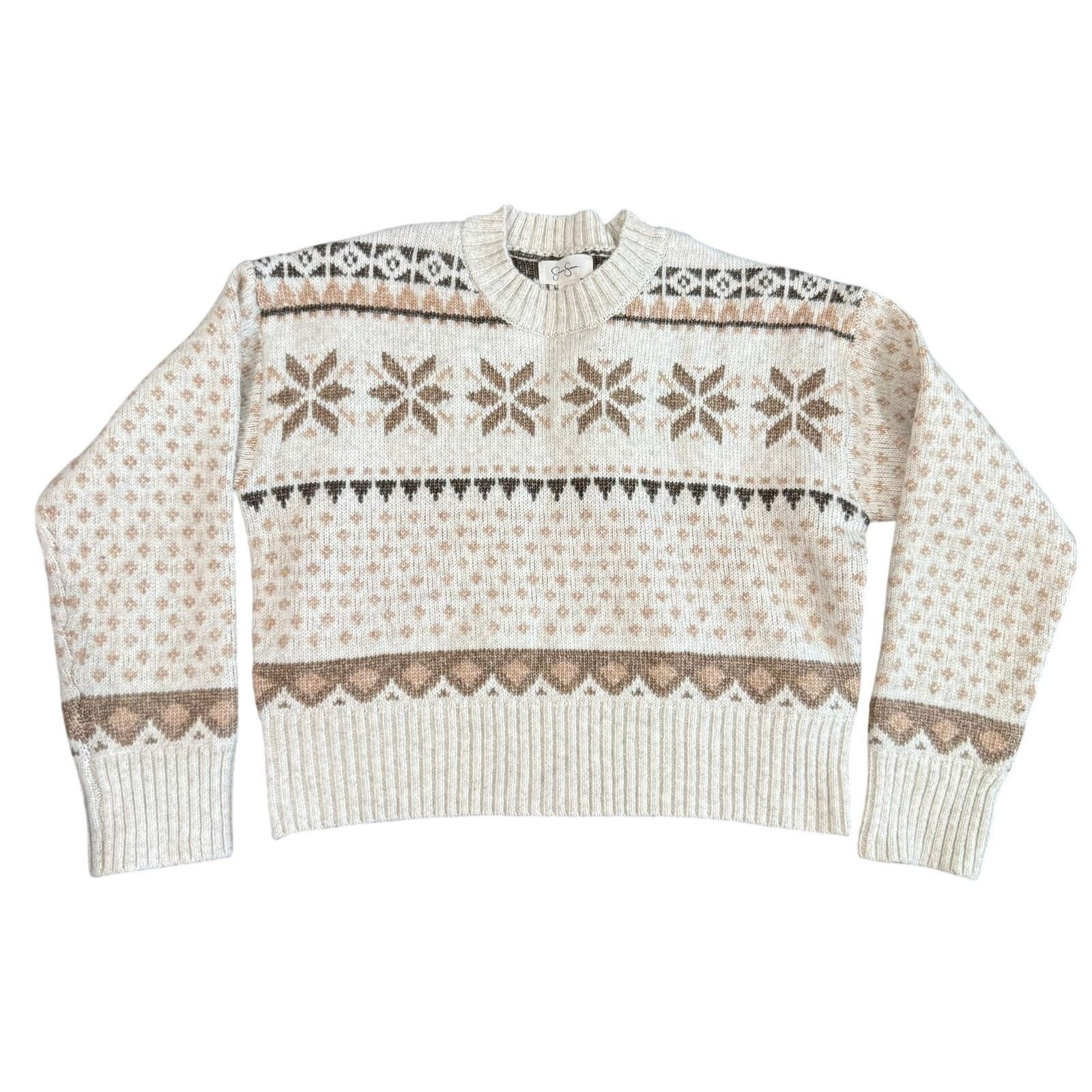 Jessica Simpson Jessica Simpson Patterned Cropped Sweater in Cream, Size L Size L / US 10 / IT 46 - 1 Thumbnail