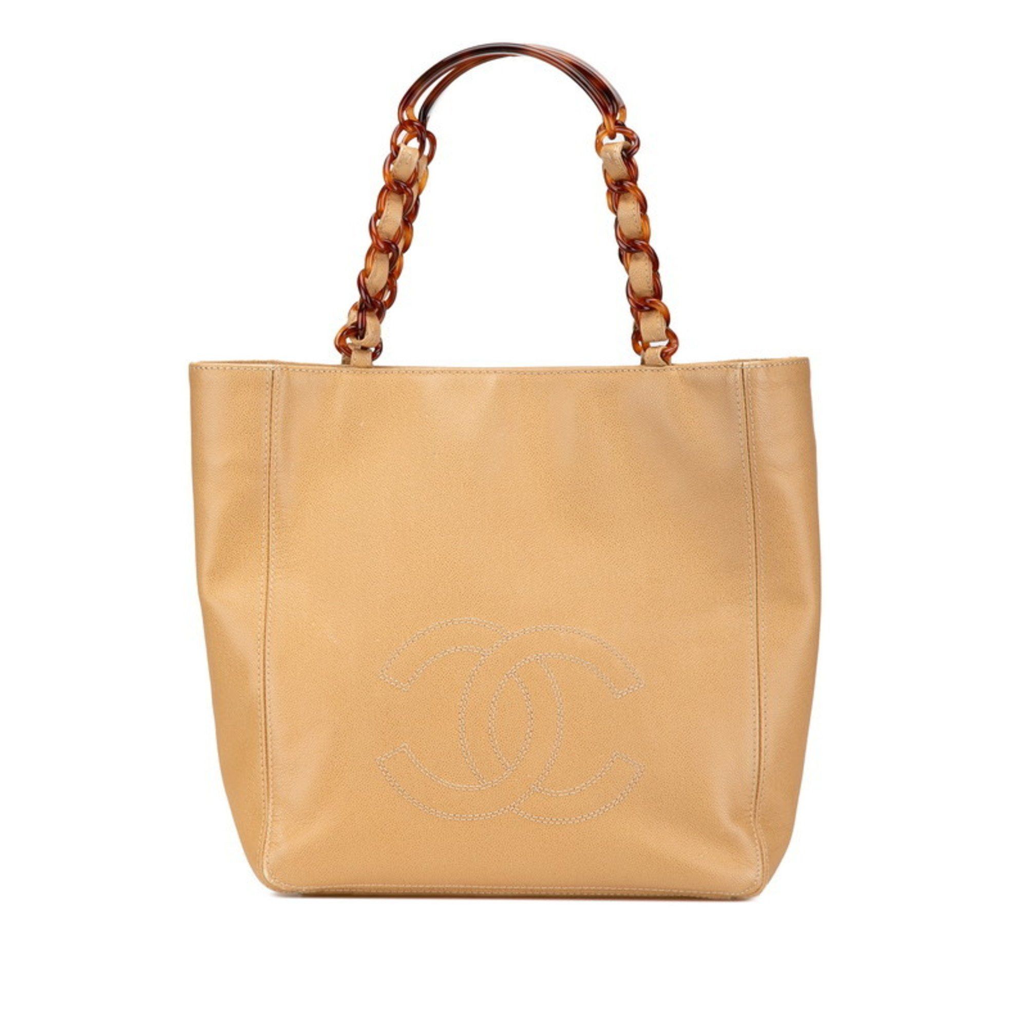 Chanel Chanel Coco Mark Chain Tote Bag Shoulder Beige Caviar Skin Plastic Women's CHANEL Size ONE SIZE - 1 Thumbnail
