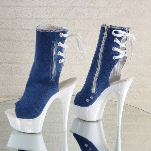 Other Size 8 Posh Denim White UV Platform High Heel Ankle Boots De Size US 8 / IT 38 - 8 Thumbnail