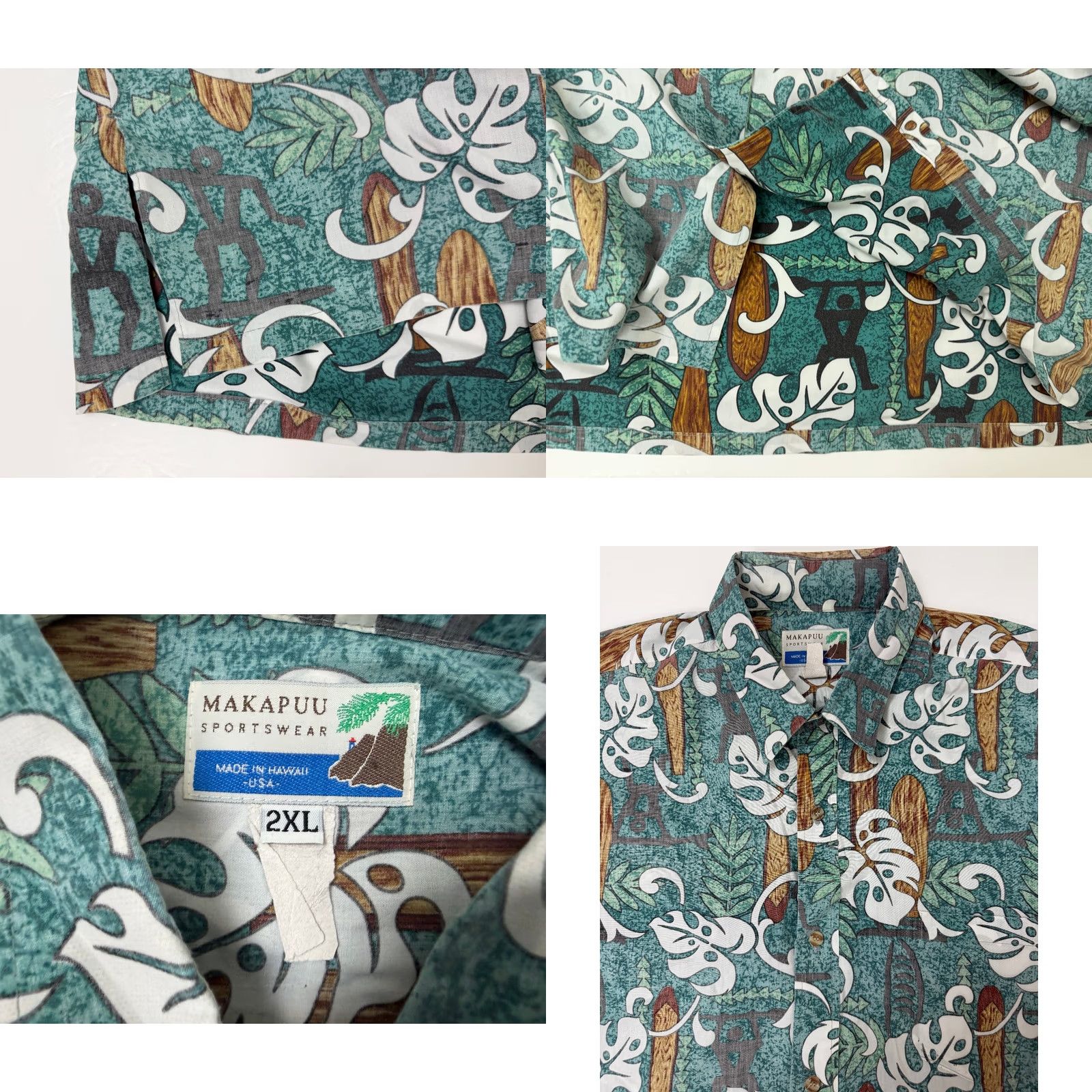 Vintage VINTAGE Makapuu Hawaiian Shirt Men 2XL Blue Short Sleeve Button-Up Collared Graphic Print 90s Beach Tribal Tropical Mens Size US XXL / EU 58 / 5 - 9 Thumbnail