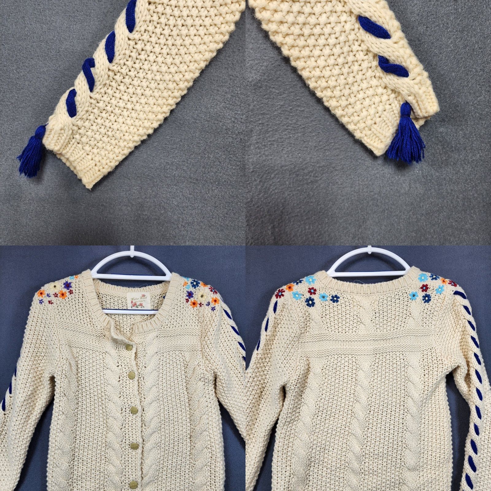Vintage Water Wood Womens Cardigan Sweater Small Cream Embroidered Floral Cable Knit Size S / US 4 / IT 40 - 8 Thumbnail