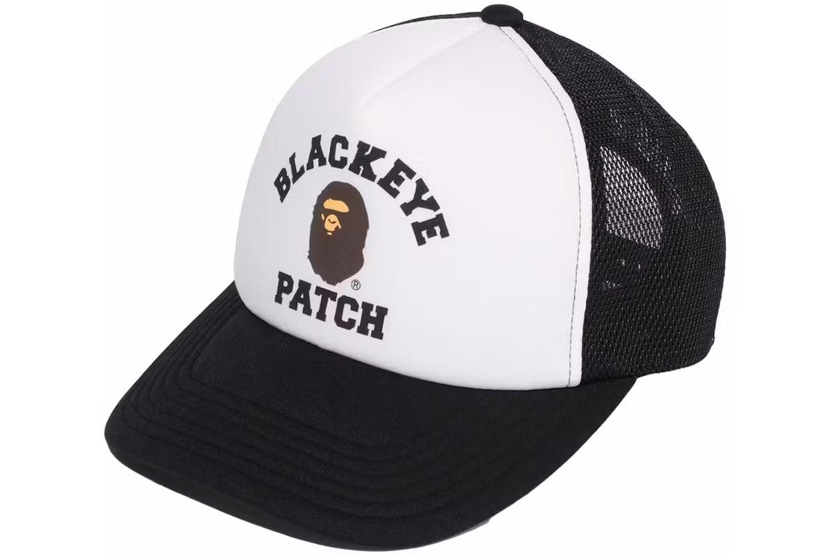 image of Bape Black Eye Patch College Logo Mesh Cap Hat Trucker in White, Men's
