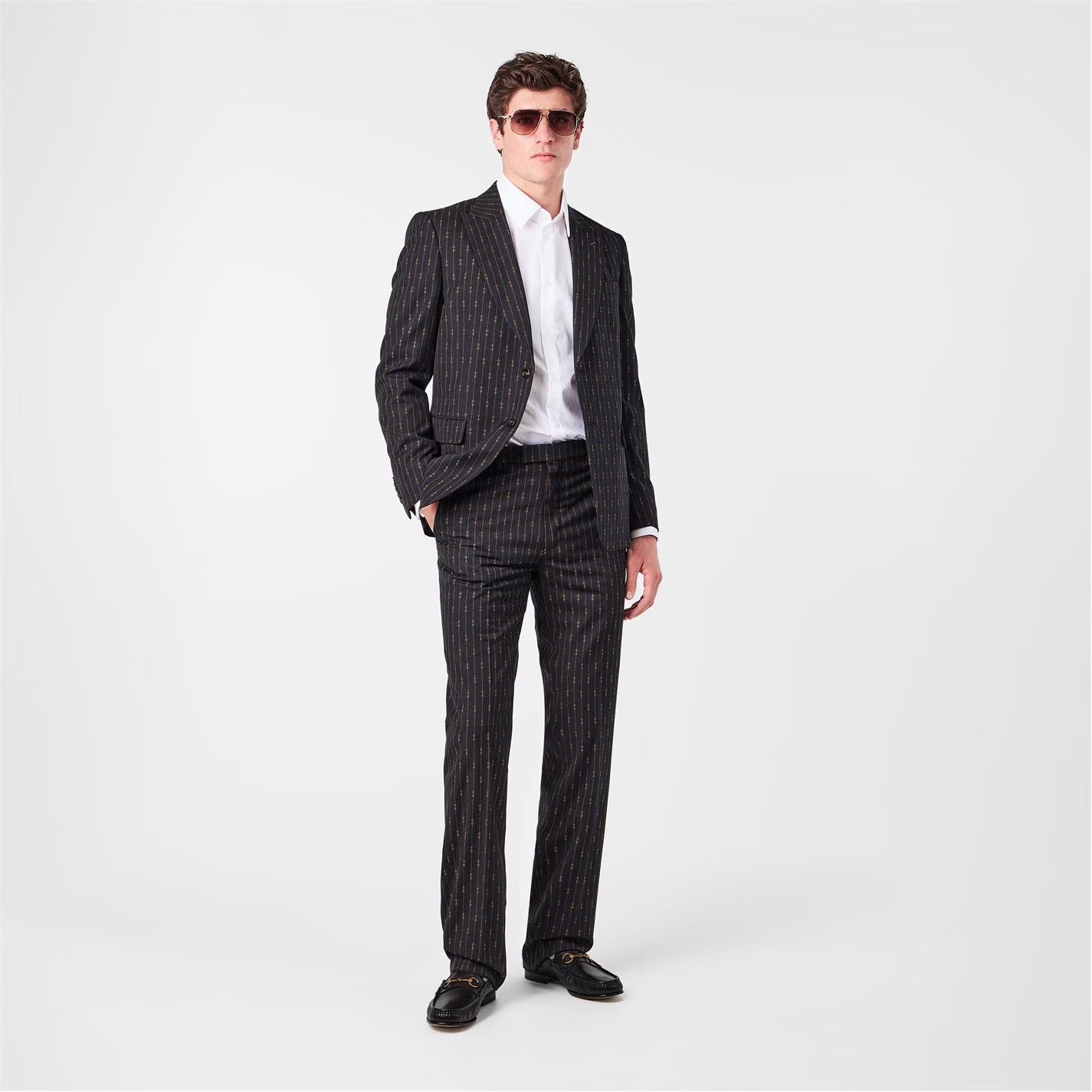 Gucci o1g2r1mq0426 Horsebit Striped Wool Blazer in Dark Grey/Beige Size US S / EU 44-46 / 1 - 5 Thumbnail