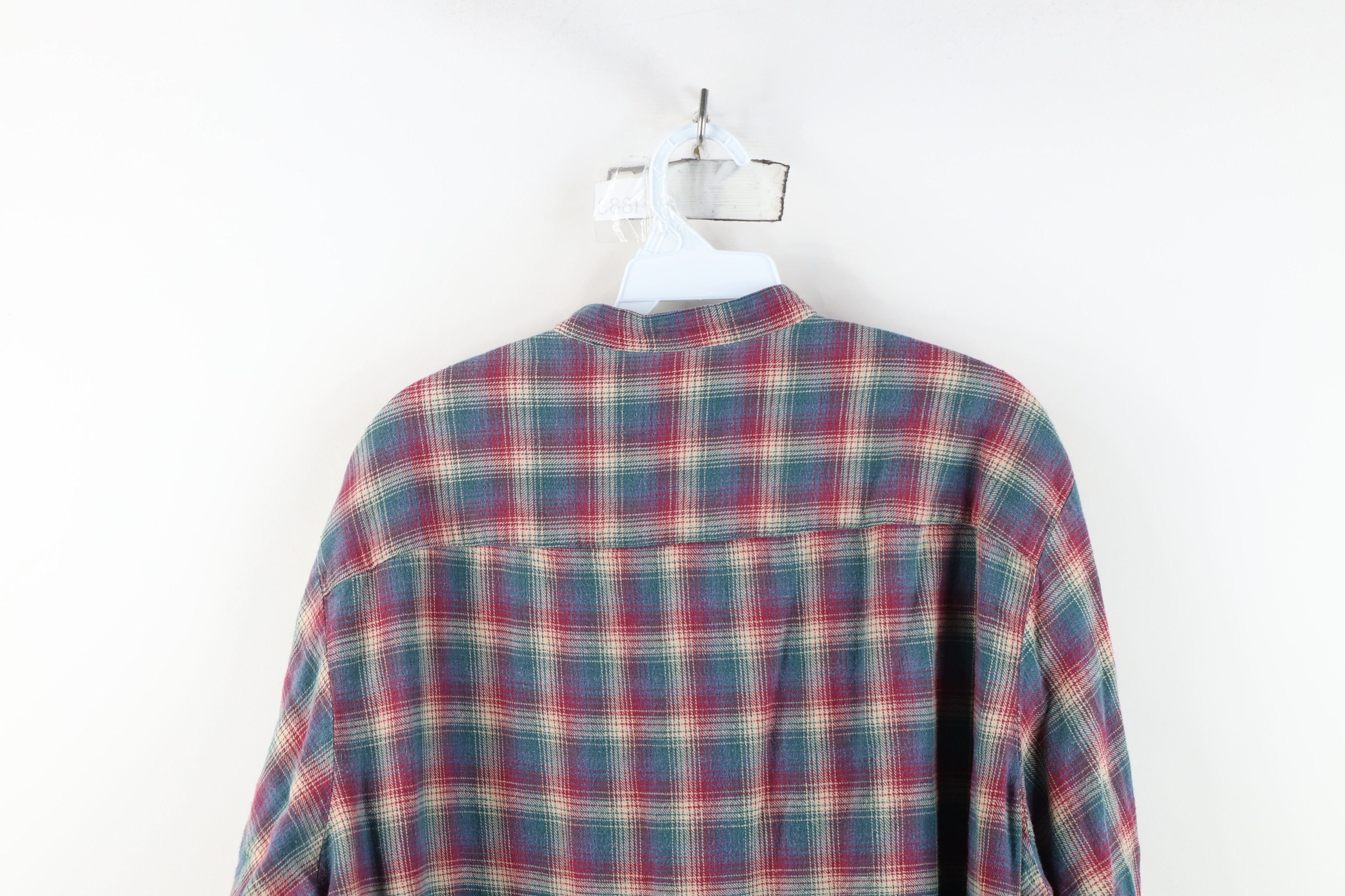 Vintage Vintage 90s Streetwear Flannel Band Collar Button Shirt Size US L / EU 52-54 / 3 - 13 Thumbnail