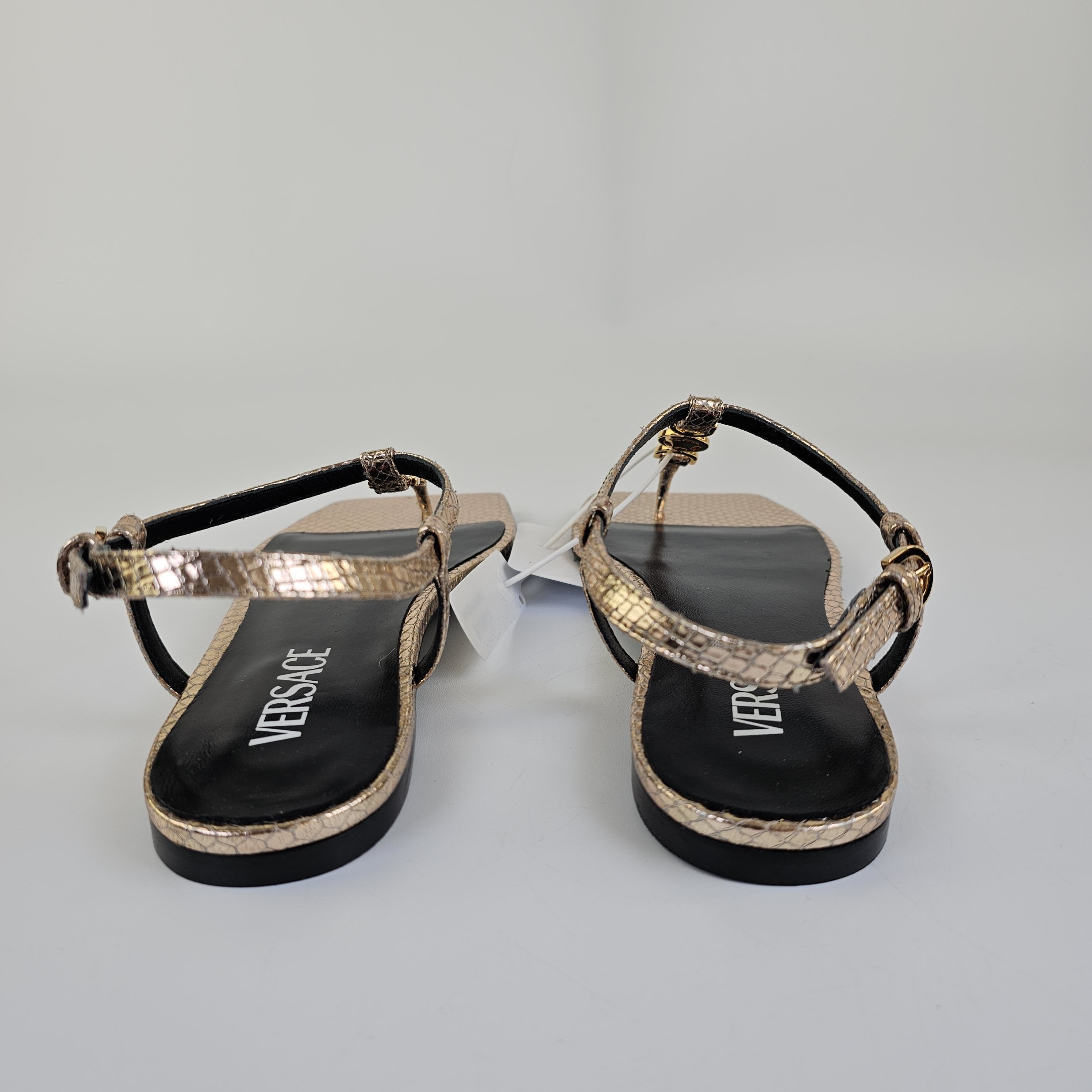 Versace Versace Medusa '95 Gold Leather Flat Sandals New Size US 7 / IT 37 - 4 Thumbnail