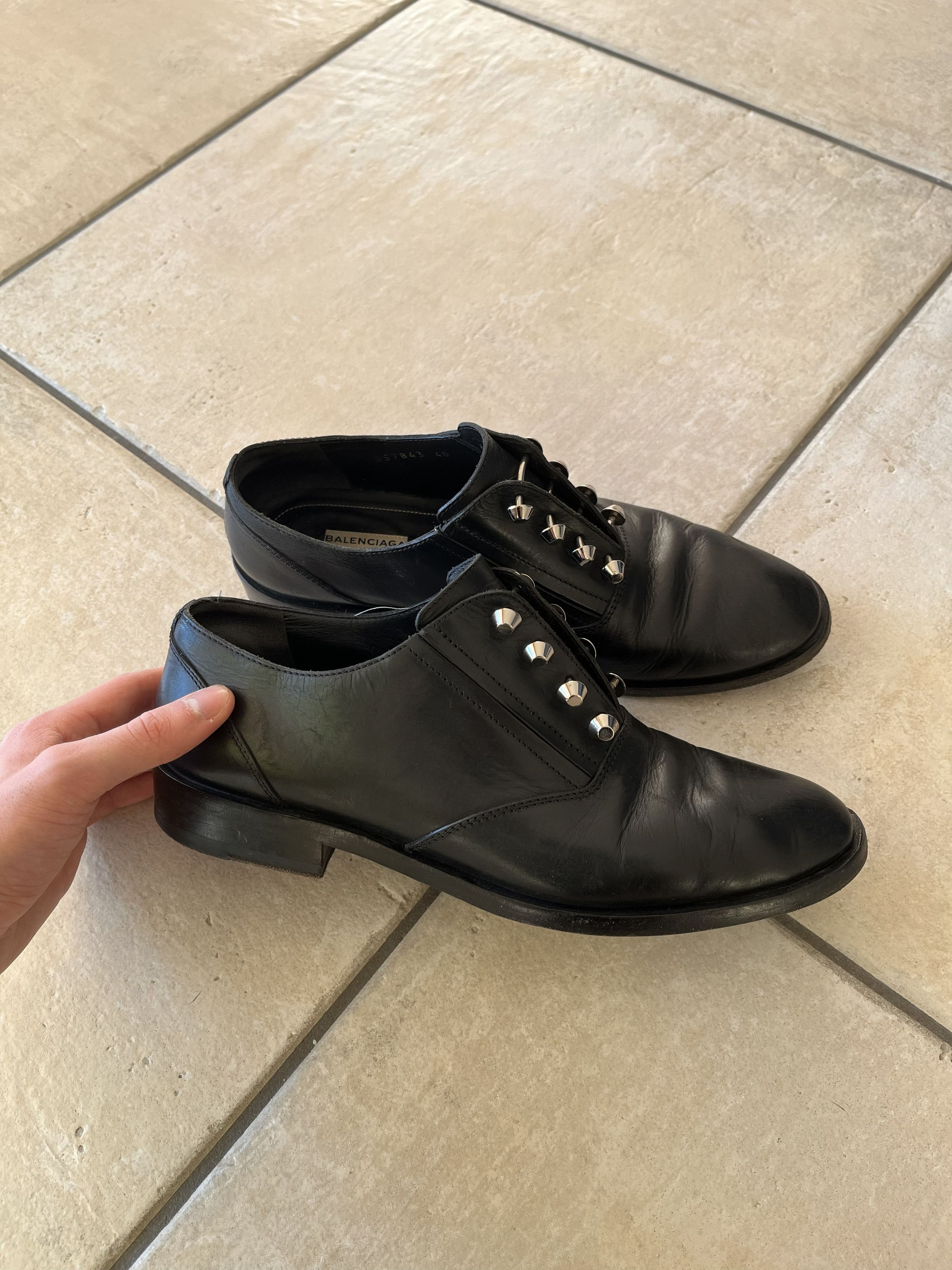 Balenciaga Balenciaga Steel Nails Black Leather Shoes Size US 7 / EU 40 - 2 Thumbnail