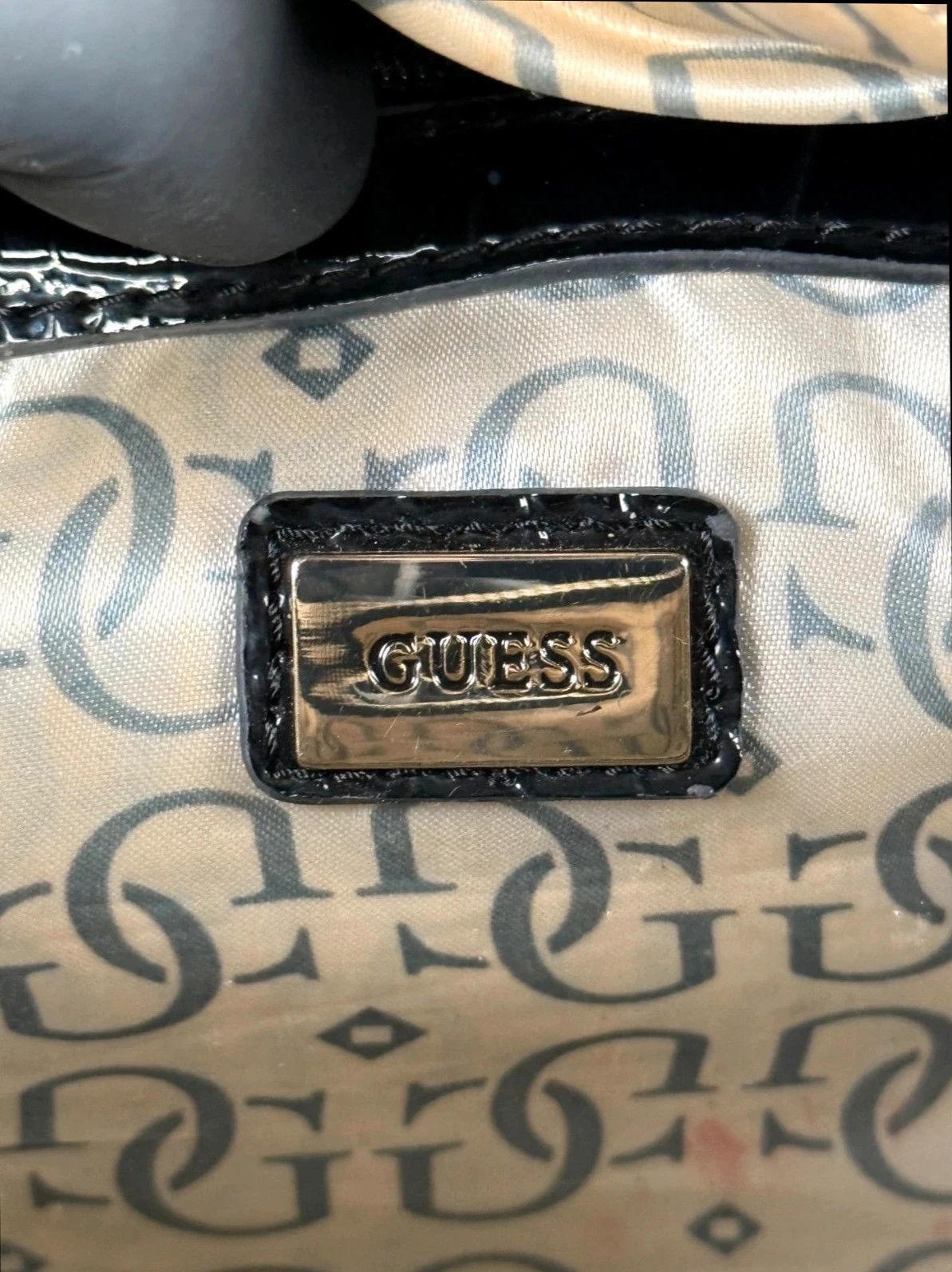 Guess Guess Patent Croc Handbag Black Bow Coquette Size ONE SIZE - 11 Thumbnail