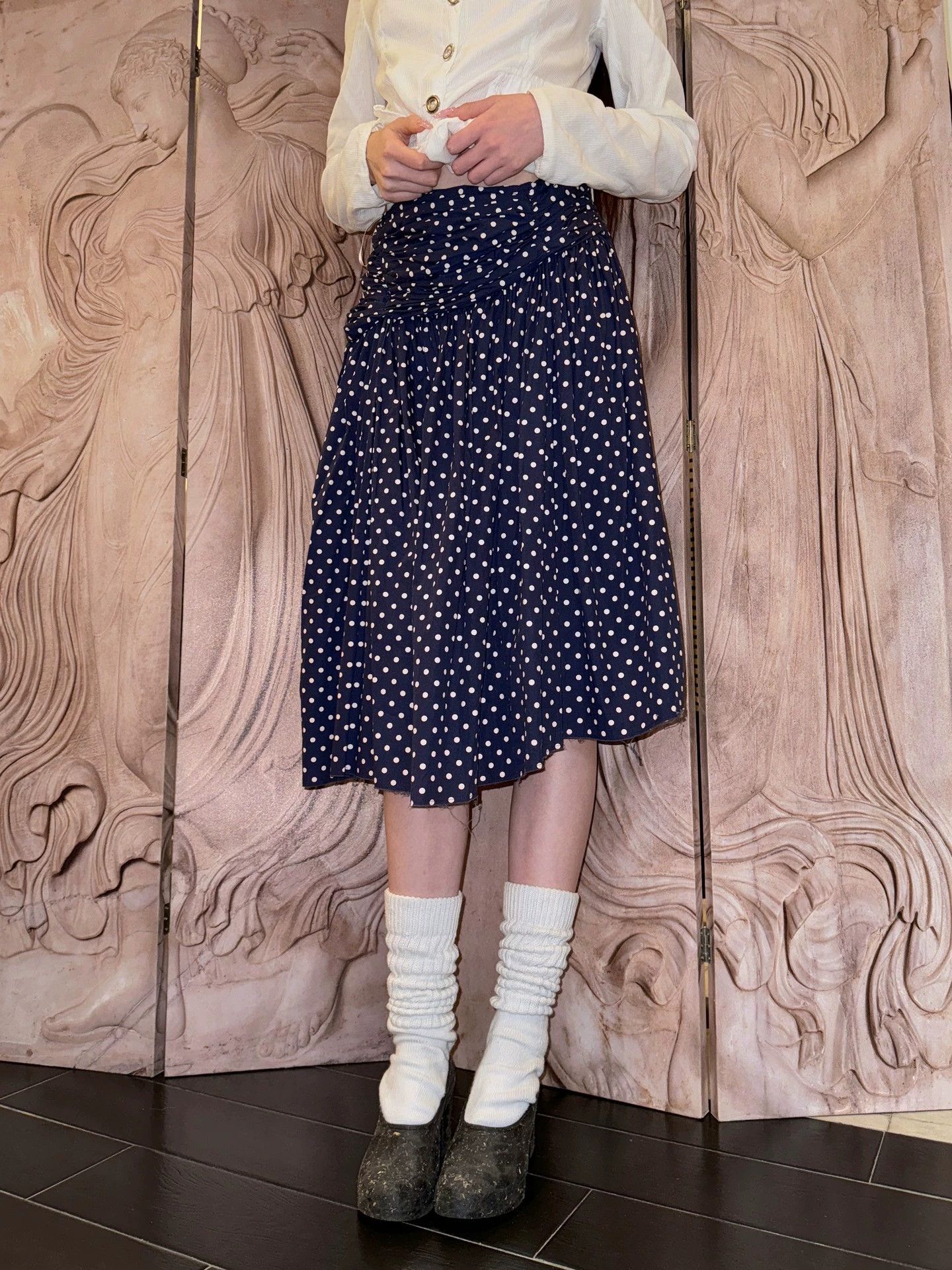 Comme des Garcons CDG 2005 Asym Hem Pleated PolkaDot Skirt S Vintage Size 26" / US 2 / IT 38 - 1 Thumbnail