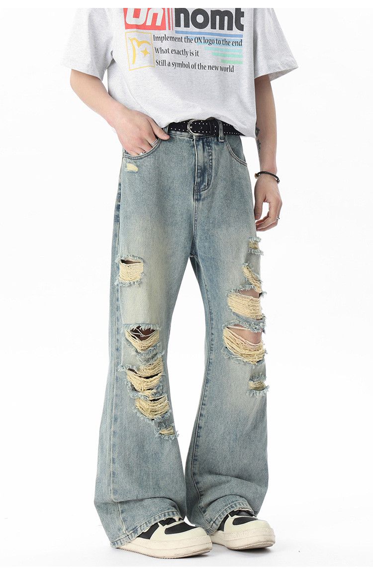 Japanese Brand Men's trendy retro loose wide-leg ripped jeans Size US 32 / EU 48 - 2 Thumbnail