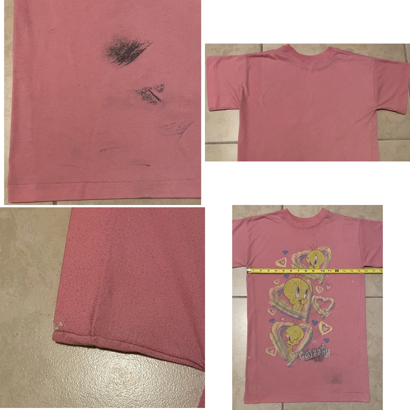 Vintage VINTAGE Tweety 90s Distressed Faded Shirt XS Men T-Shirt Pink Short Sleeve Cartoon Warner Bros Disney Heart USA Size US XS / EU 42 / 0 - 9 Thumbnail
