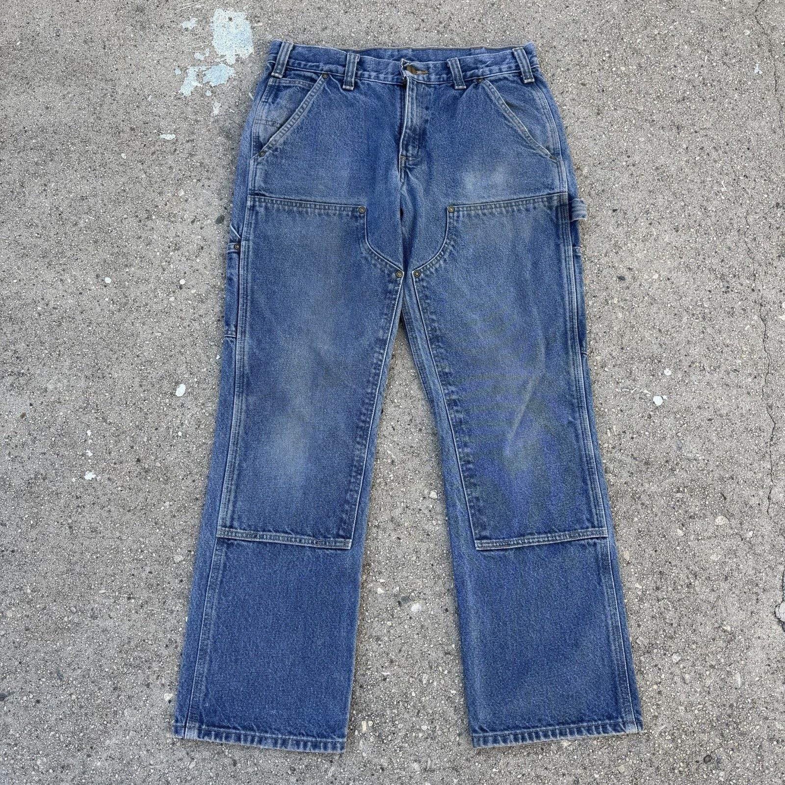 Carhartt × Essentials × Vintage Vintage Carhartt Faded Blue Denim Double Knees 32x30 Grunge Size US 32 / EU 48 - 1 Thumbnail