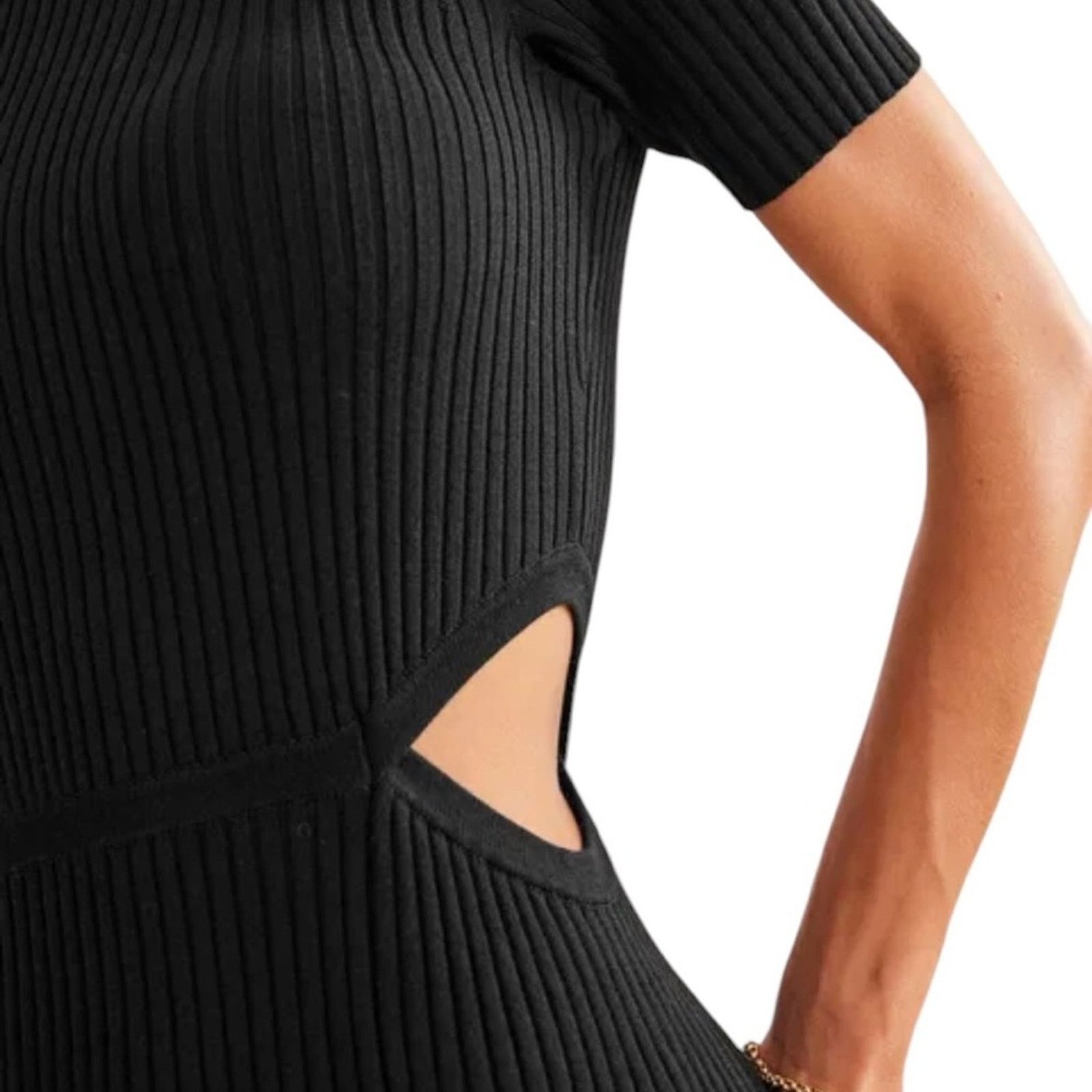 Boden NEW Boden Cutout Knitted Ribbed Midi Black Sweater Dress Size XL / US 12-14 / IT 48-50 - 2 Thumbnail