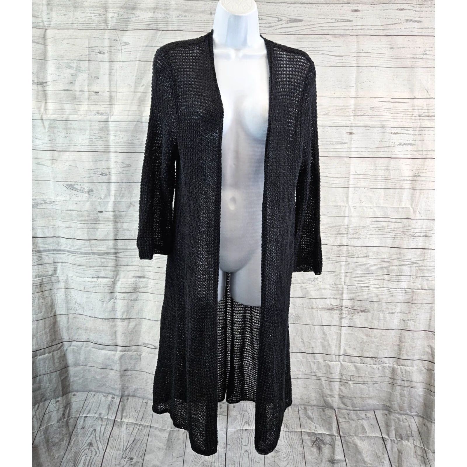 Eileen Fisher Eileen Fisher Cardigan Womens Open Knit Solid Black Long Sleeve Size L Size L / US 10 / IT 46 - 2 Thumbnail