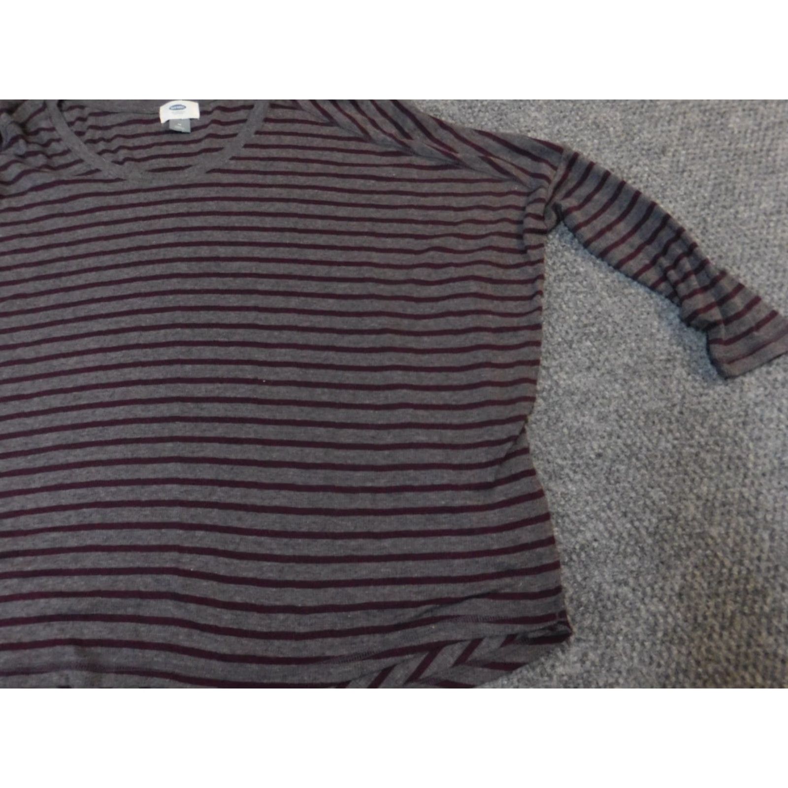 Old Navy Old Navy Womens Sweater Pullover Striped Crew Neck Raglan Sleeve Gray 100% Cotton M Regular Stretch Logo Size M / US 6-8 / IT 42-44 - 2 Thumbnail