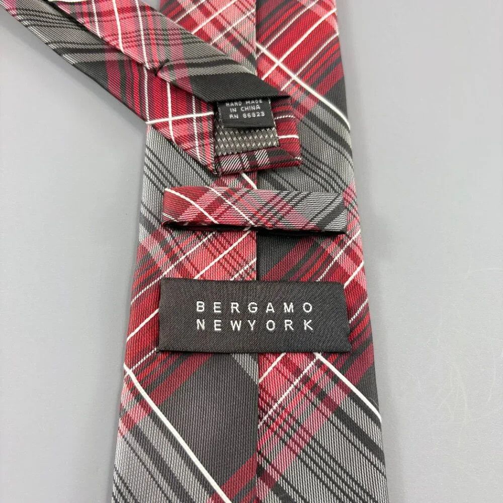 Bergamo New York Bergamo New York Red / Black Plaid Men's Tie 3 1/4" x 60" Size ONE SIZE - 3 Thumbnail