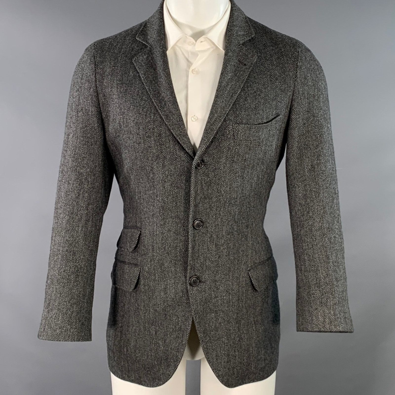Brunello Cucinelli Size 38 Grey Black Herringbone Cashmere Sport Coat Size 38R - 1 Thumbnail