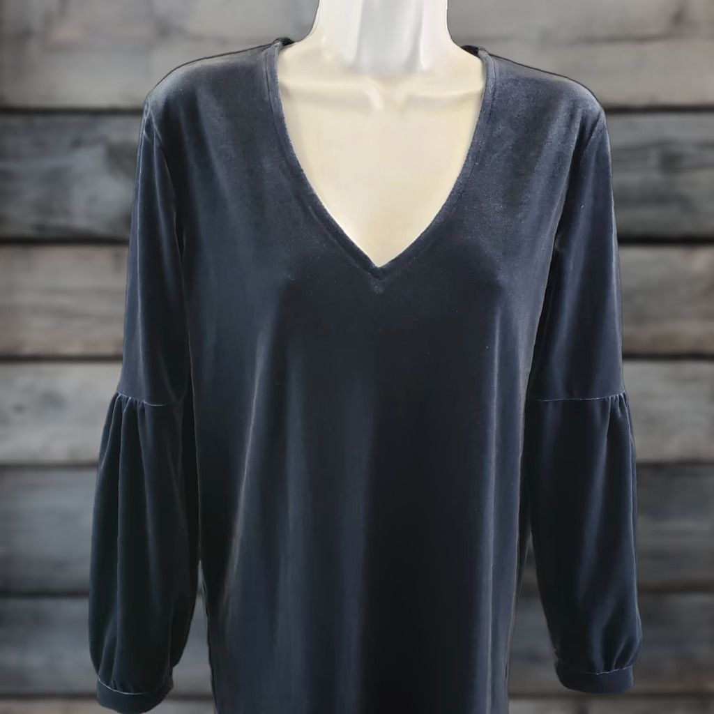 Madewell VINTAGE Madewell Womens Velvet Balloon Sleeve Dress Sz 2XS Solid Blue V-Neck Shirt Women Small 2XS Blue Velvet Shirt Dress Size XXS / US 00 / IT 34 - 1 Thumbnail
