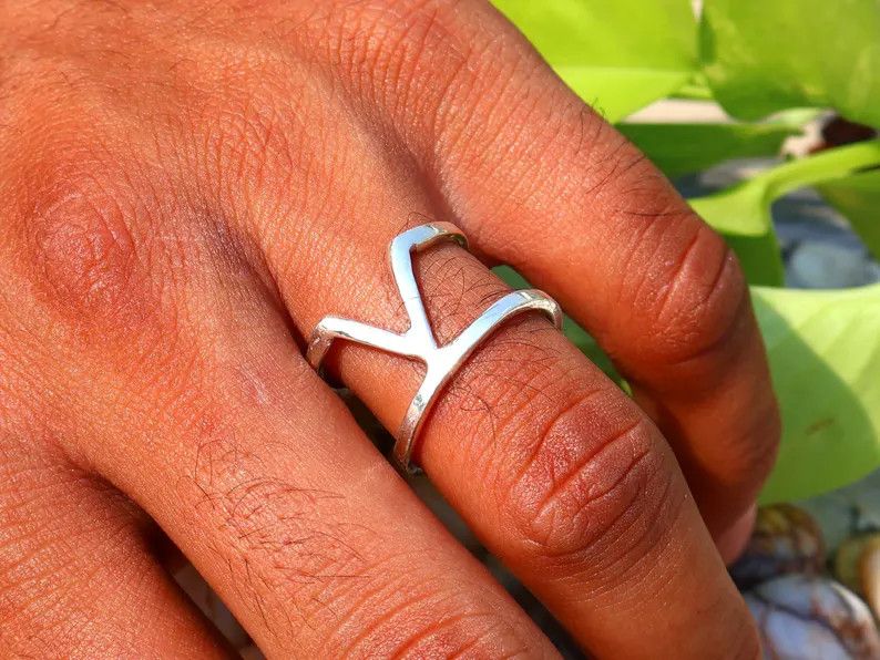 Handmade Band Ring, 925 Silver Adjustable Ring, Handmade V Shape Ring Size ONE SIZE - 9 Thumbnail