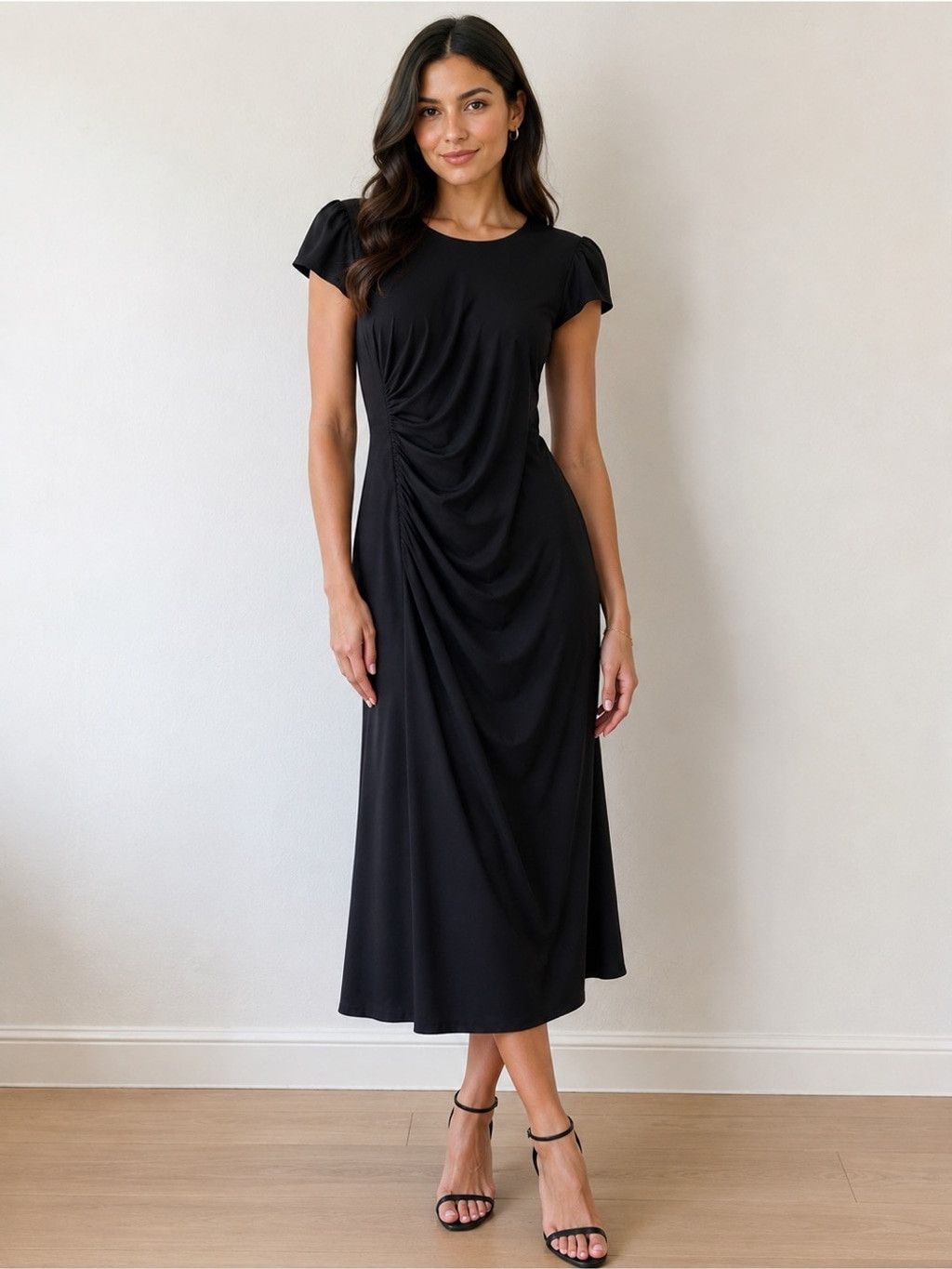 side ruched jersey midi dress Adrianna Papell Black Size 6 P June_2026