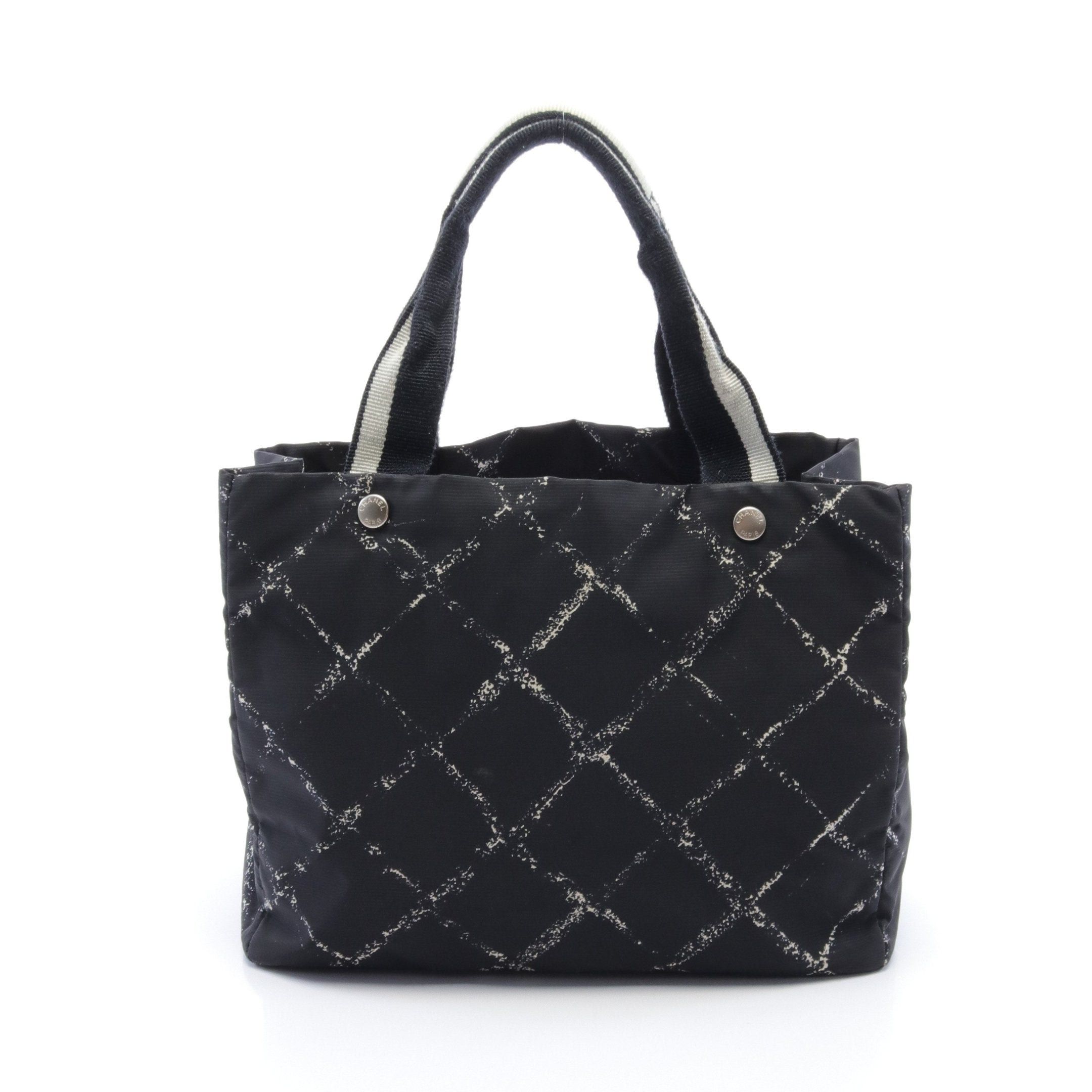 image of Chanel Old Travel Line Handbag Tote Bag Nylon Black Silver Hardware, Women's