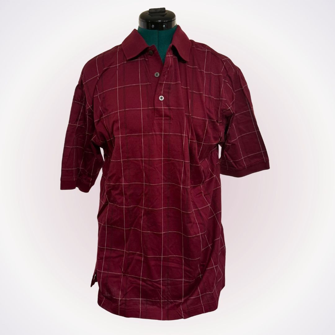 Jos. A. Bank Golf Burgundy Windowpane Shirt Sz M