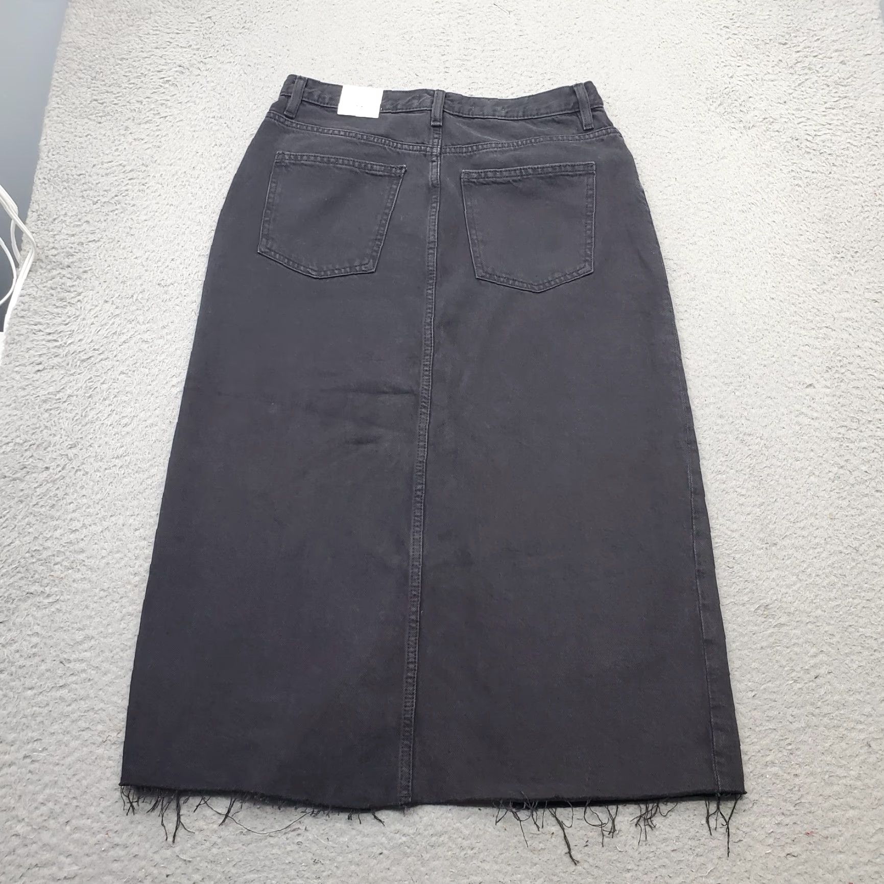 Vintage MNG Anais Midi Skirt Womens Size L Black Denim Vented Front Raw Hem High Waist - NWT Size 36" / US 14 / IT 50 - 2 Thumbnail
